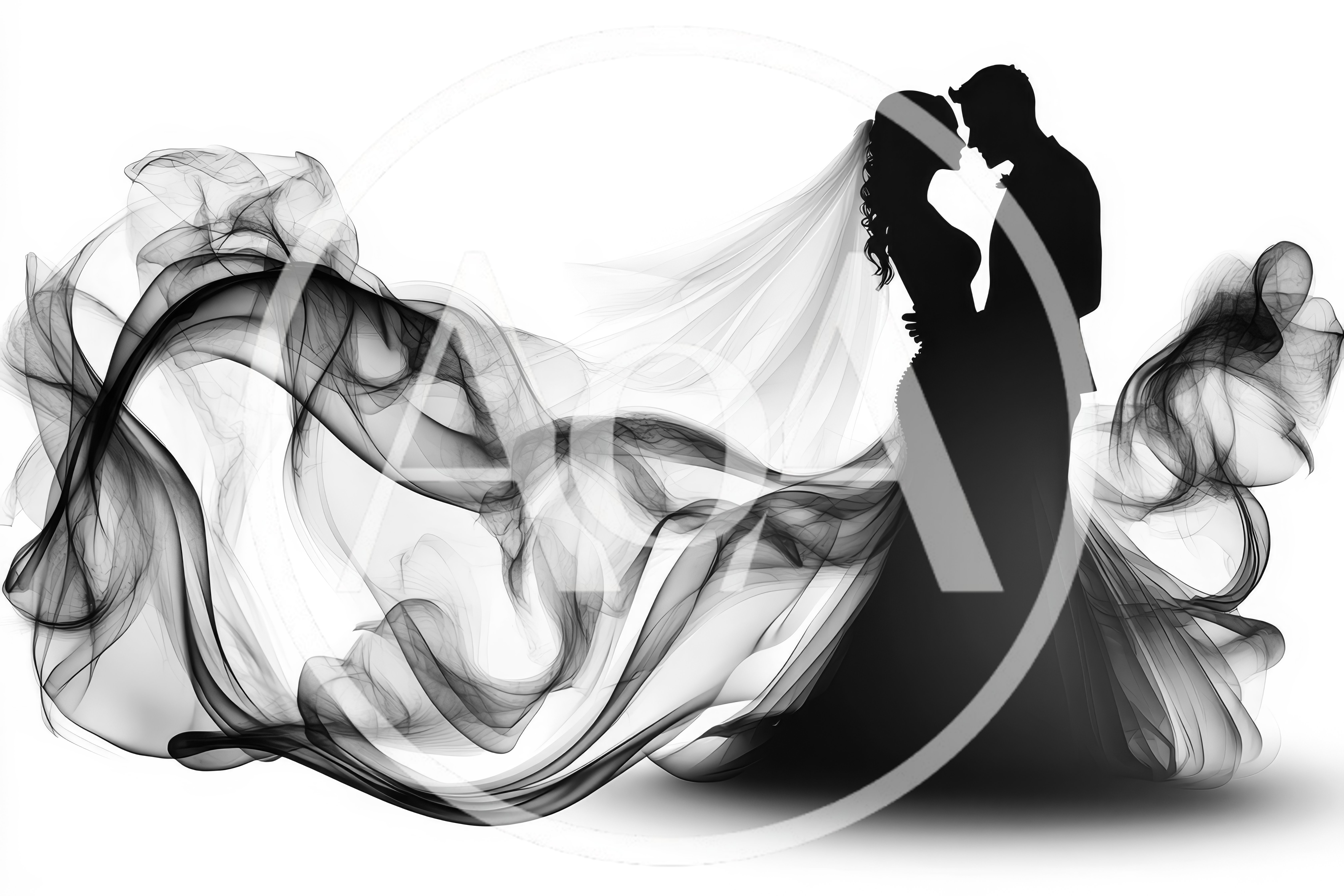 Silhouette Of A Bride And Groom In Smoke