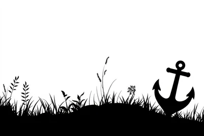 Silhouette Of An Anchor In Grassy Field