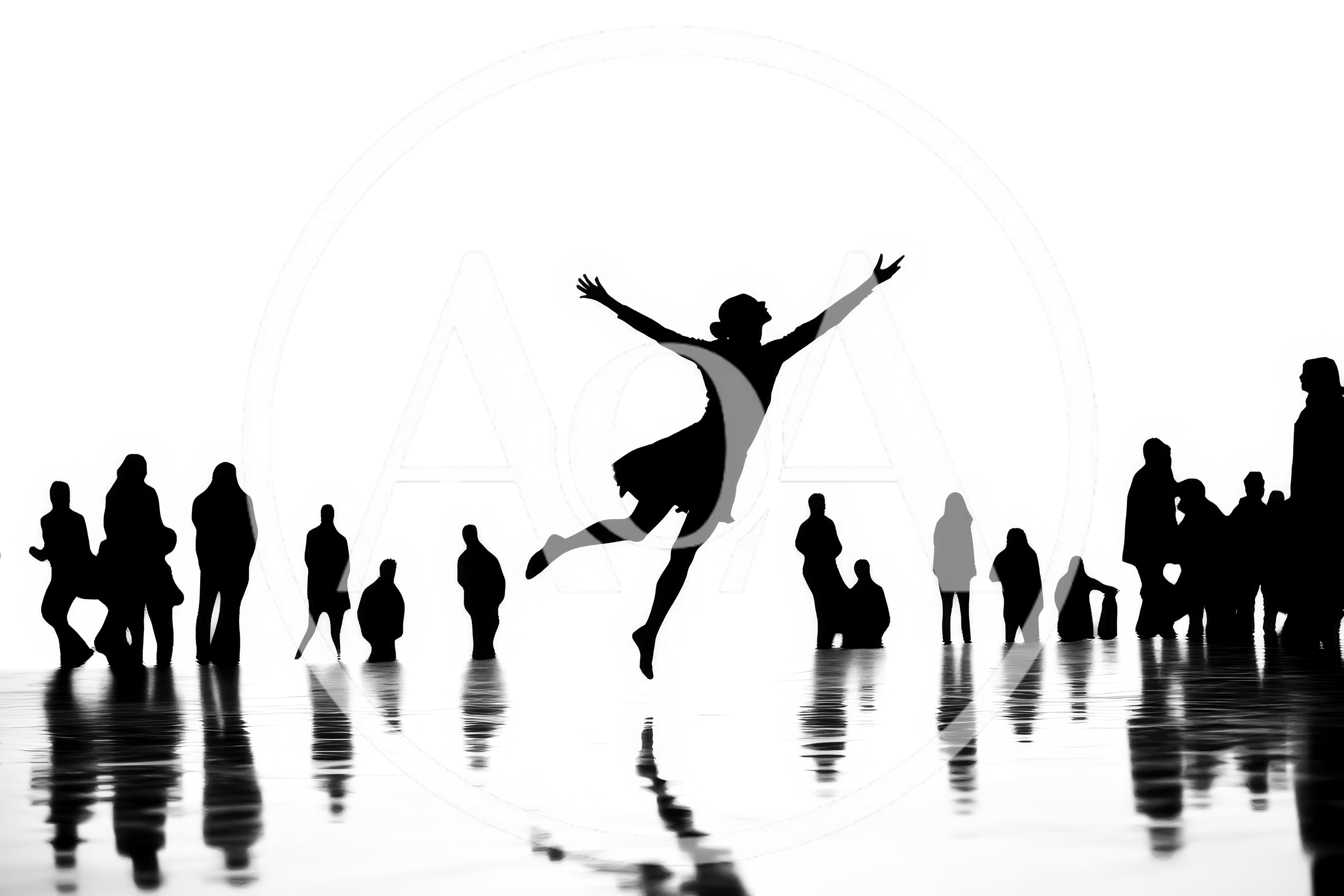 Silhouette Of A Woman Jumping Among A Crowd