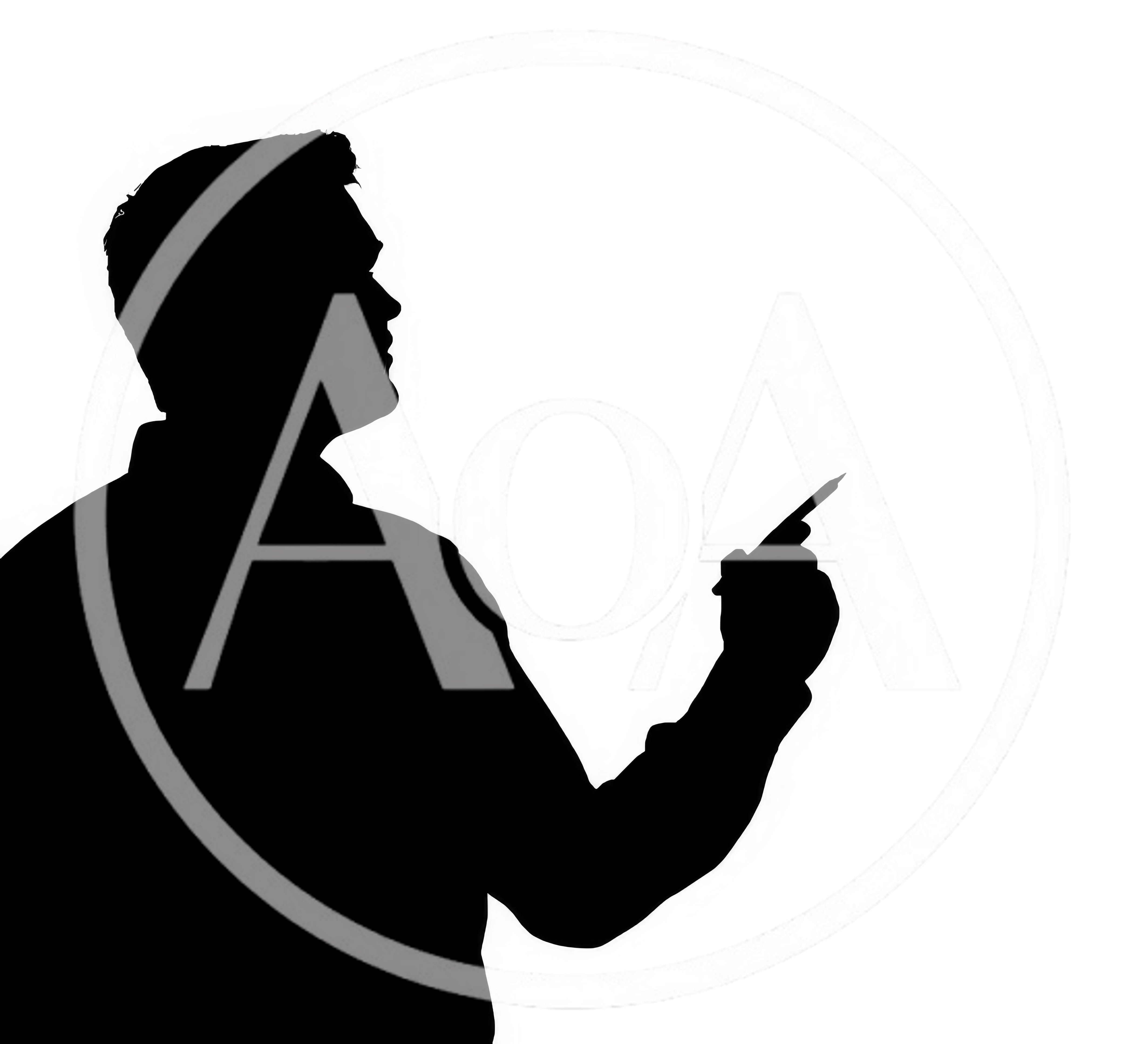 Silhouette Of A Man Pointing With A Pen