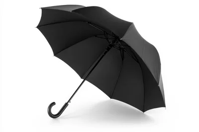 Black Umbrella With Curved Handle On White Background