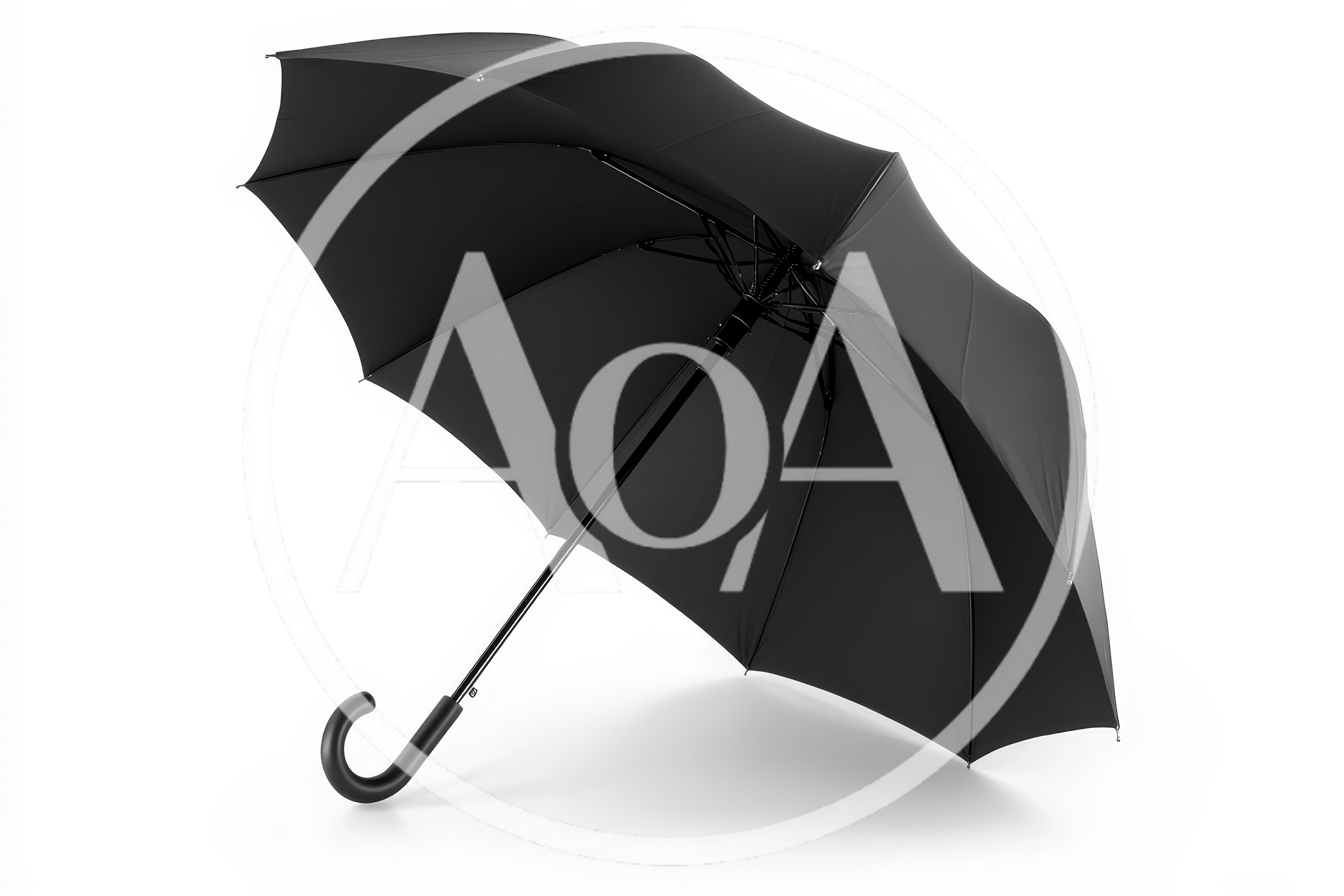 Black Umbrella With Curved Handle On White Background