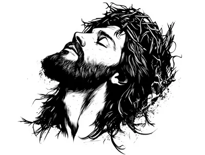Black and White Illustration of Jesus Wearing Crown of Thorns