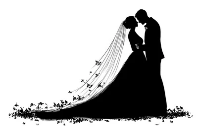 Silhouette Of A Bride And Groom Embracing