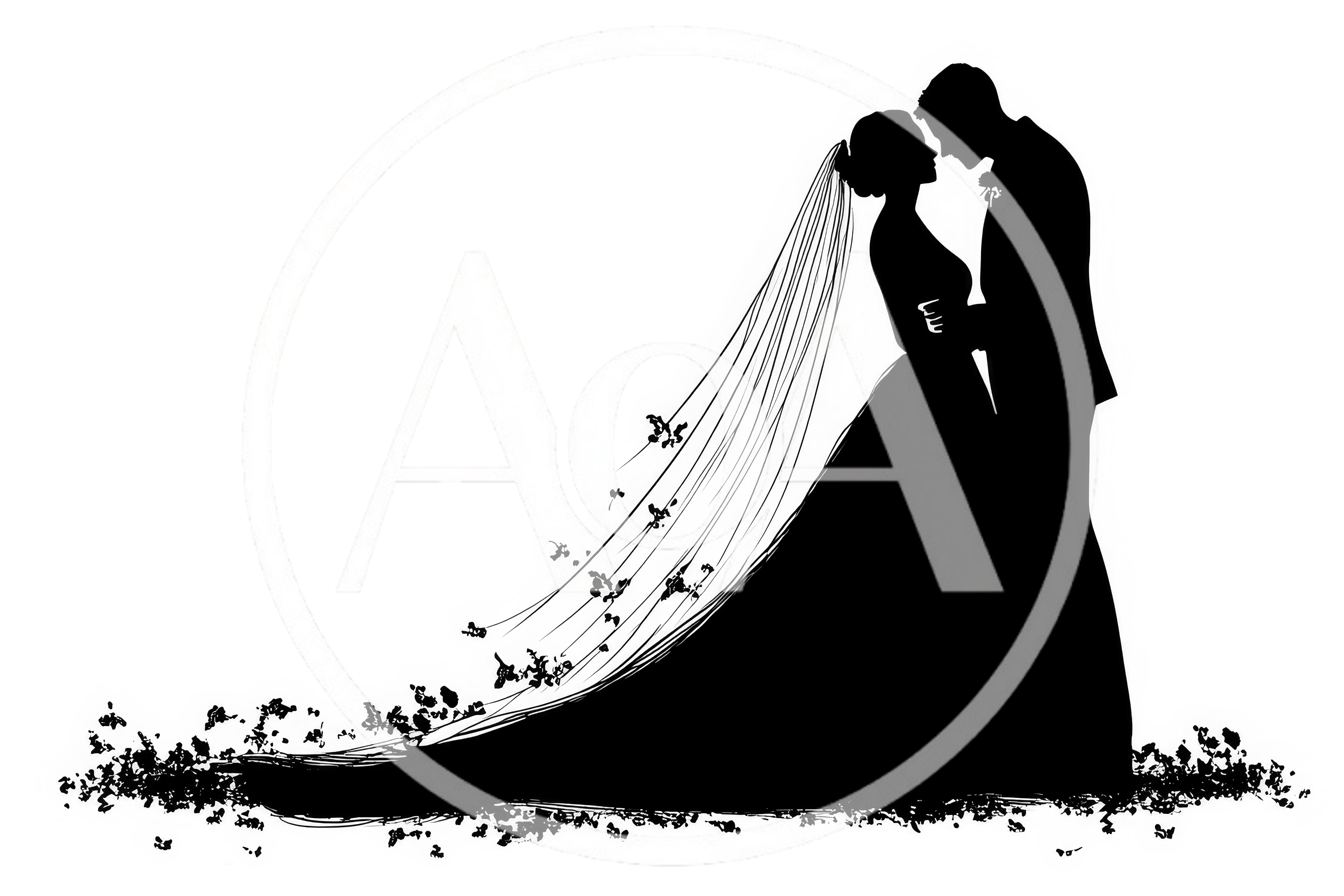 Silhouette Of A Bride And Groom Embracing