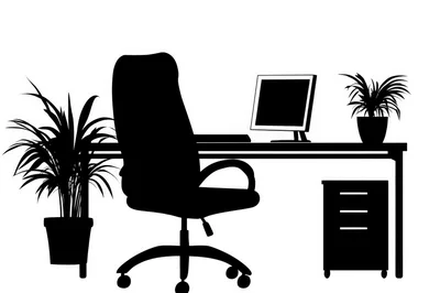 Silhouette Of A Modern Office Desk And Chair