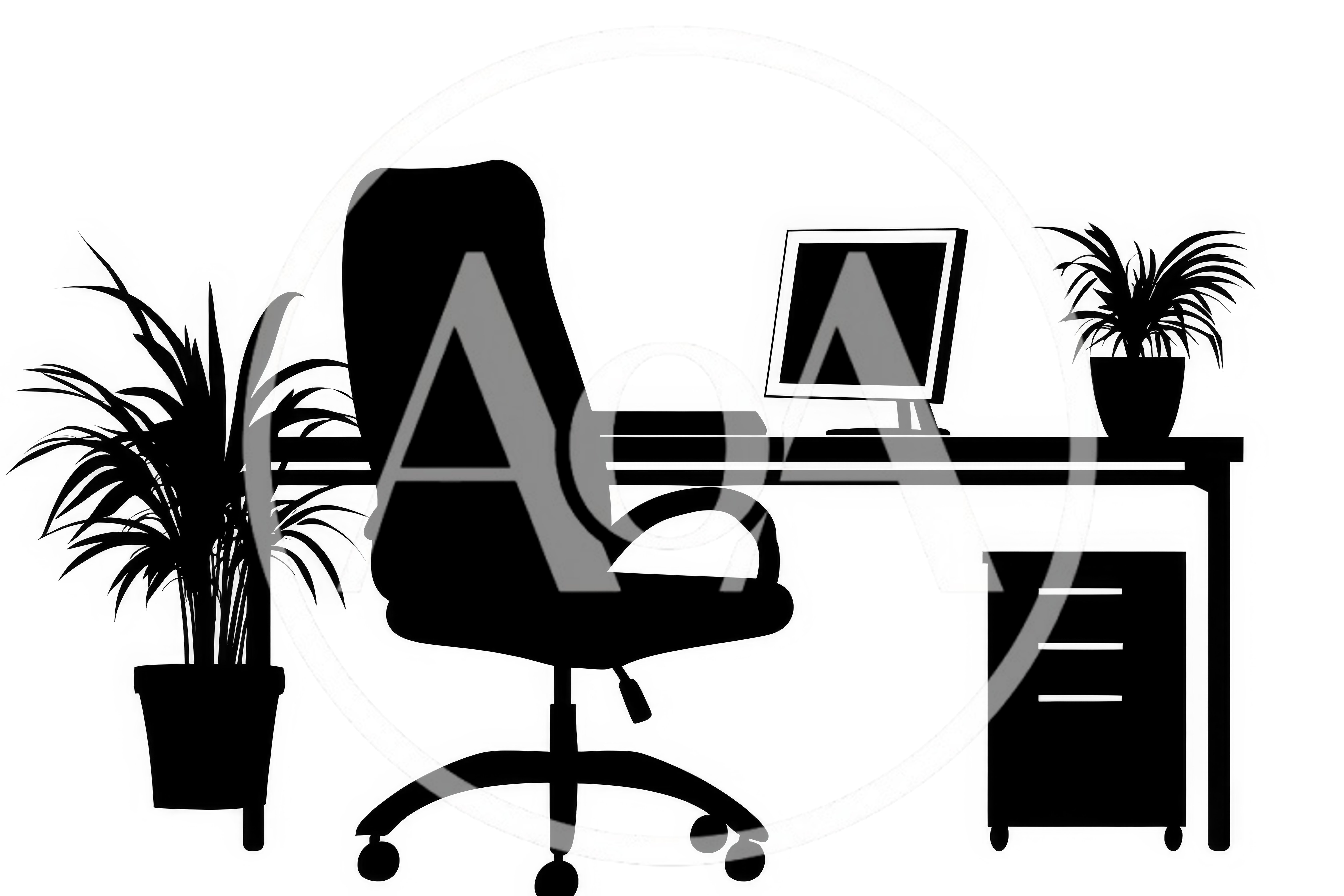 Silhouette Of A Modern Office Desk And Chair