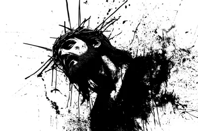 Abstract Ink Illustration Of Jesus Wearing Crown Of Thorns