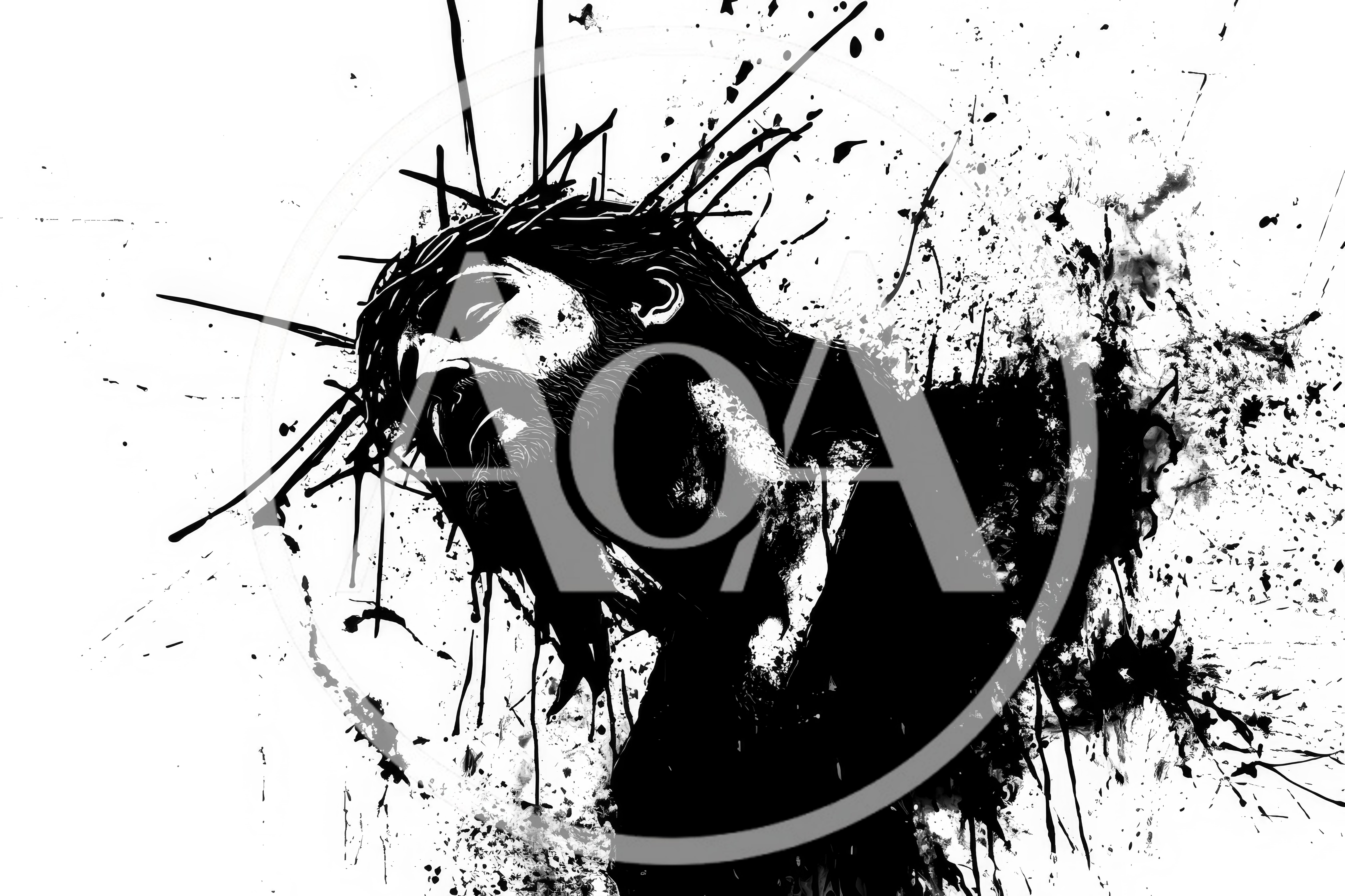 Abstract Ink Illustration Of Jesus Wearing Crown Of Thorns