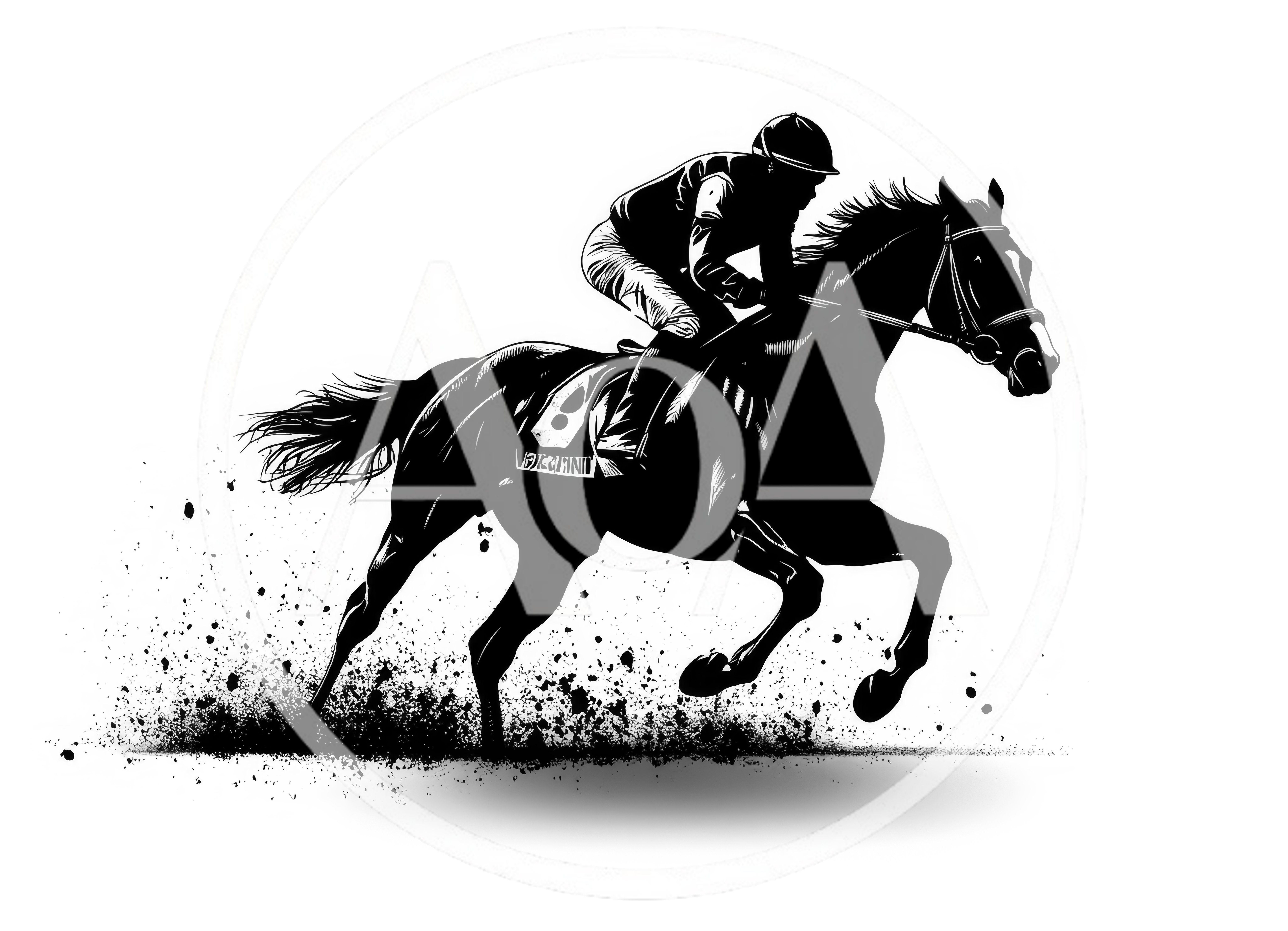 Black and White Silhouette of a Racing Horse