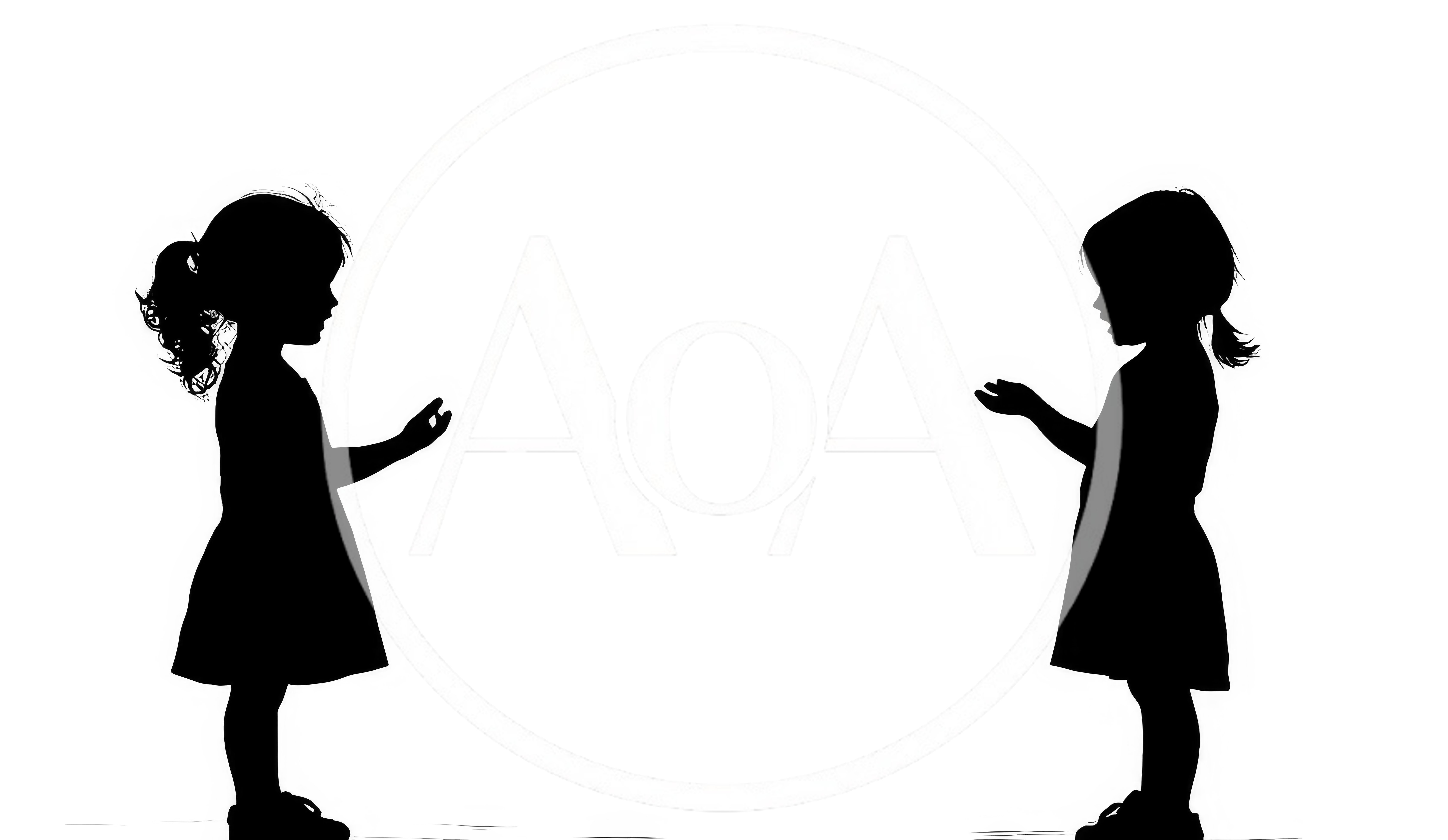 Silhouettes of Two Young Girls Facing Each Other