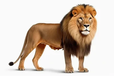 Majestic Male Lion Standing Isolated On White Background
