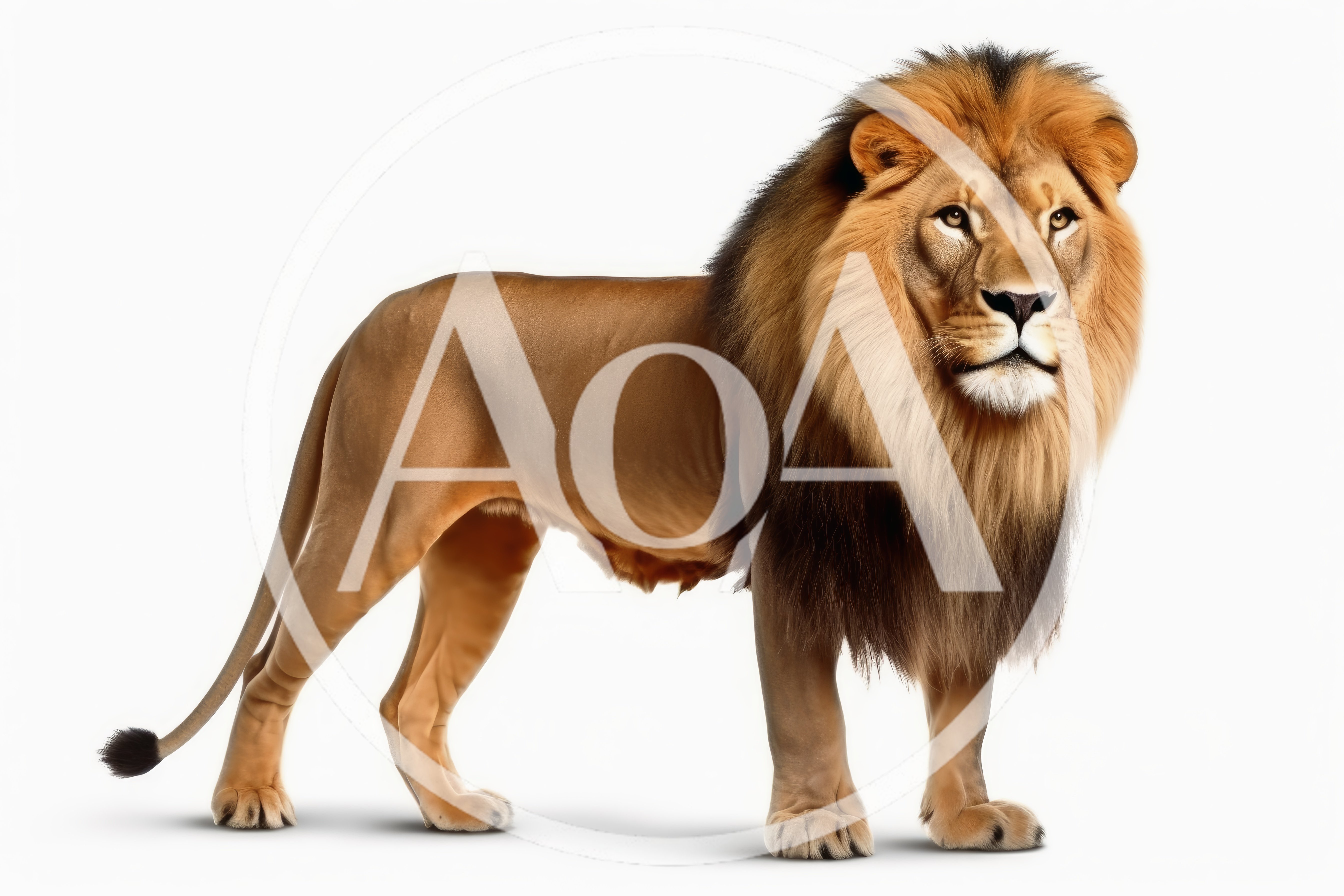 Majestic Male Lion Standing Isolated On White Background