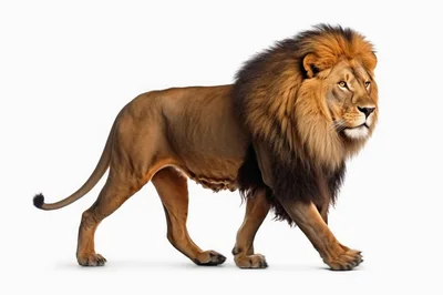 Majestic Male Lion Walking Isolated On White Background