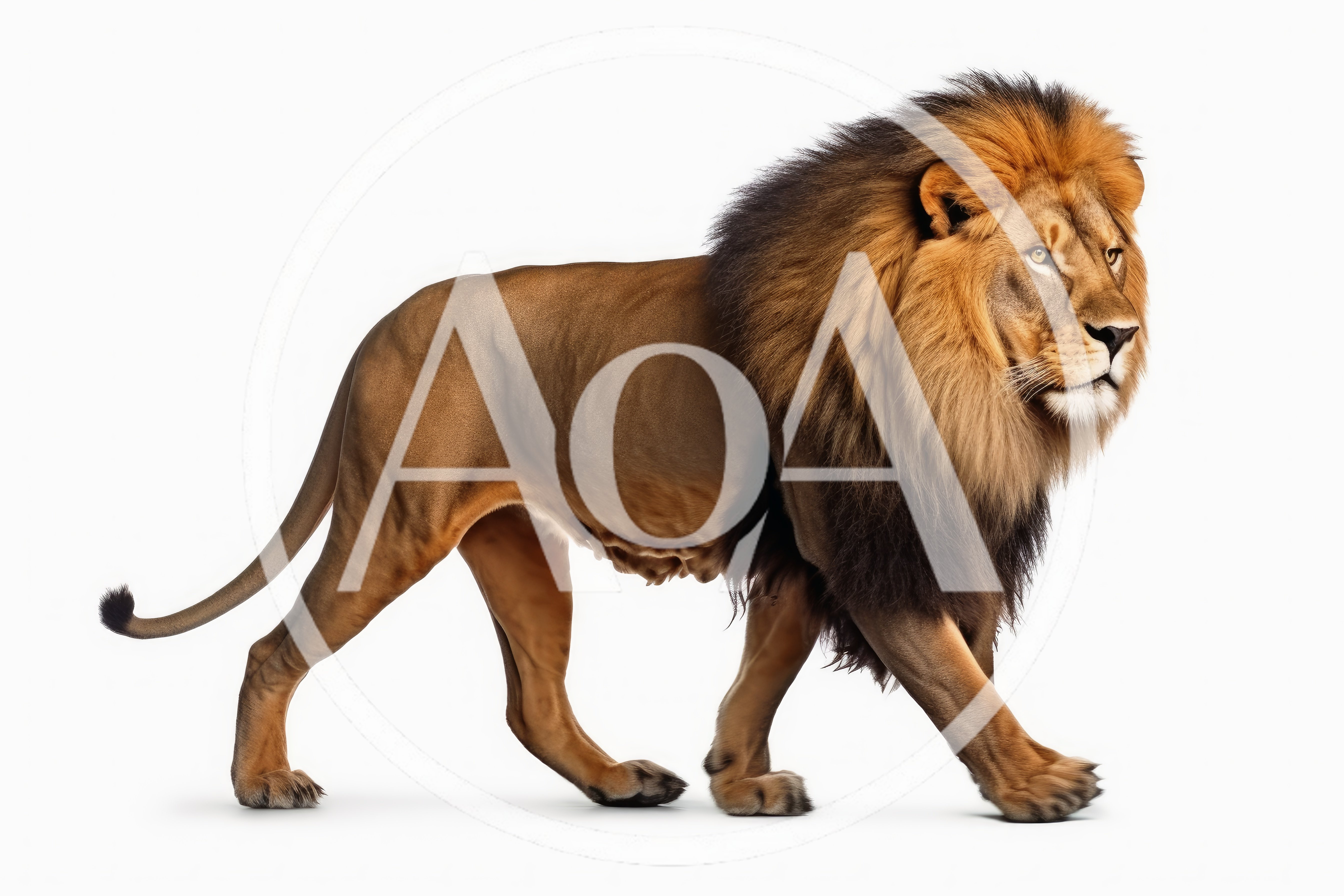 Majestic Male Lion Walking Isolated On White Background
