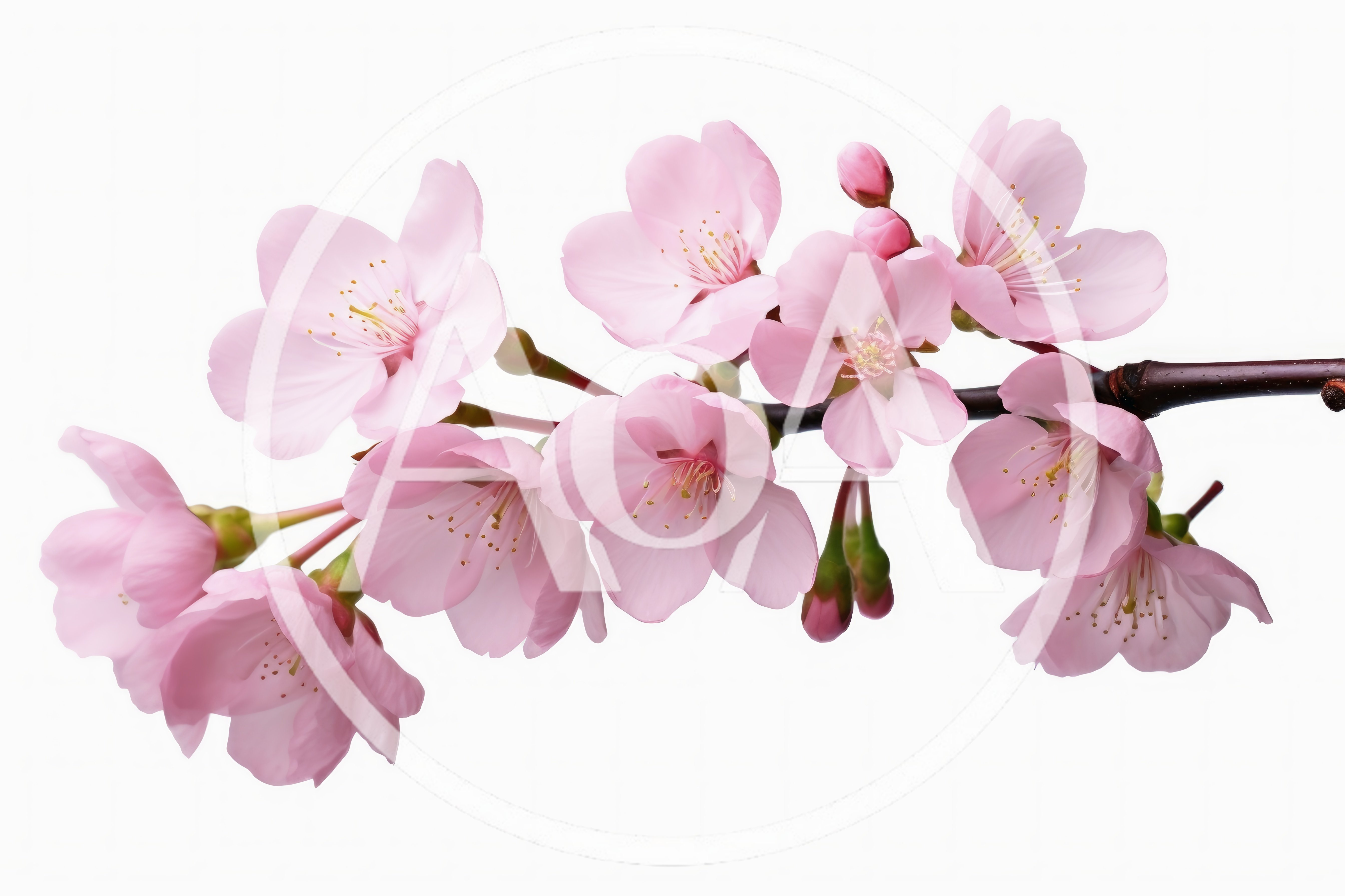 Pink Cherry Blossom Branch Isolated On White Background