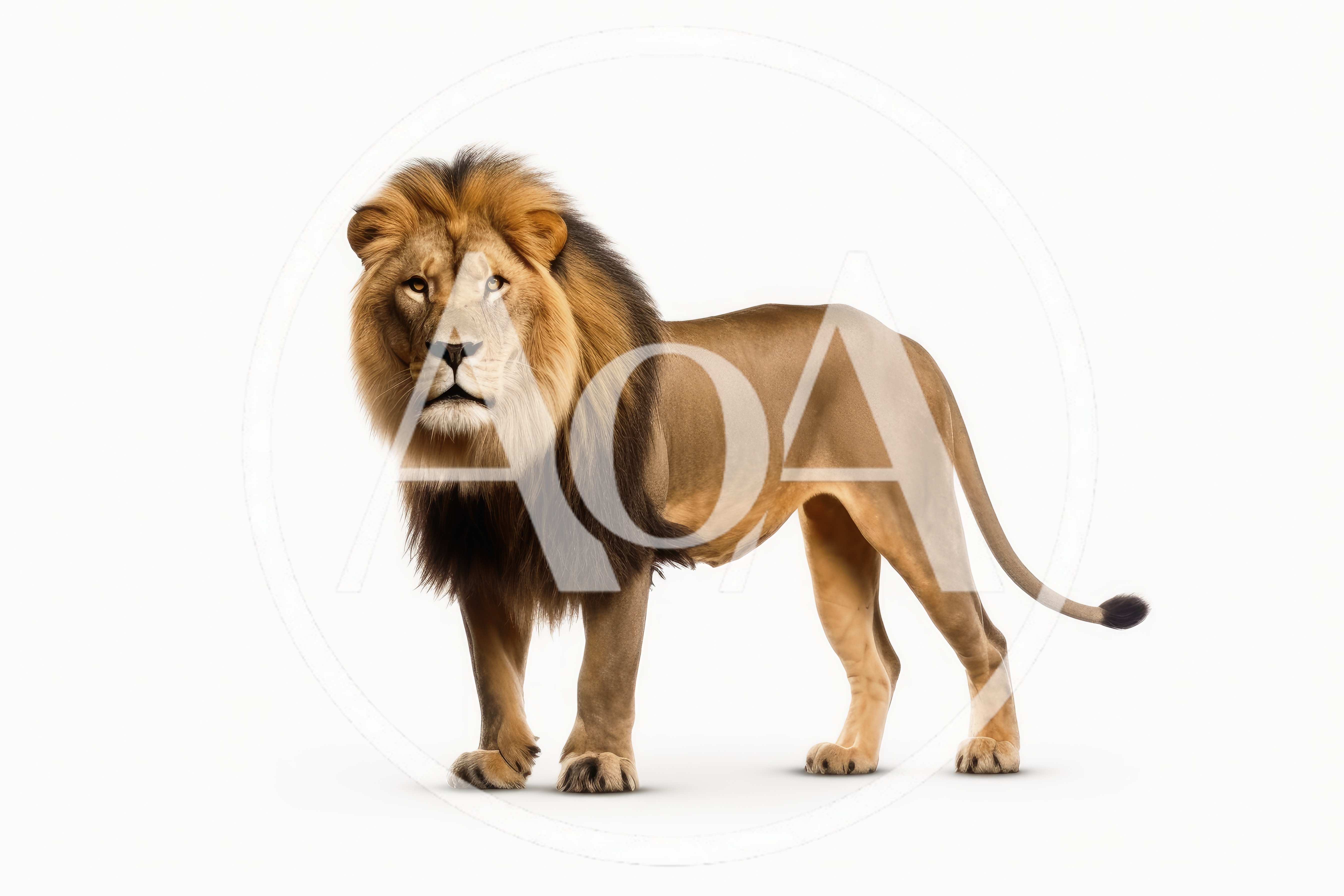 Majestic Male Lion Standing Against White Background