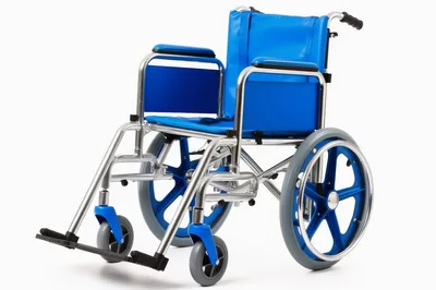 Blue Manual Wheelchair on White Background