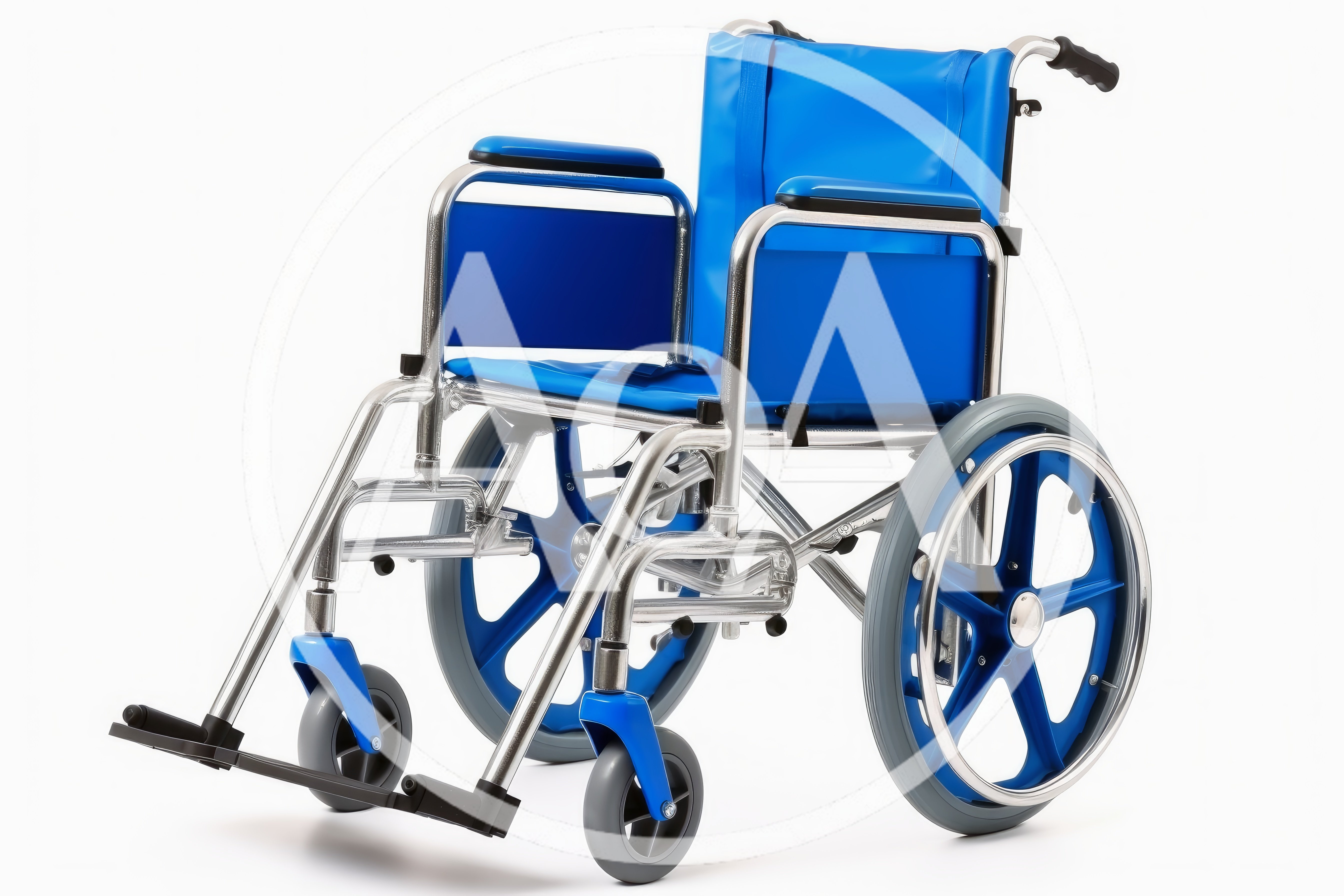 Blue Manual Wheelchair on White Background