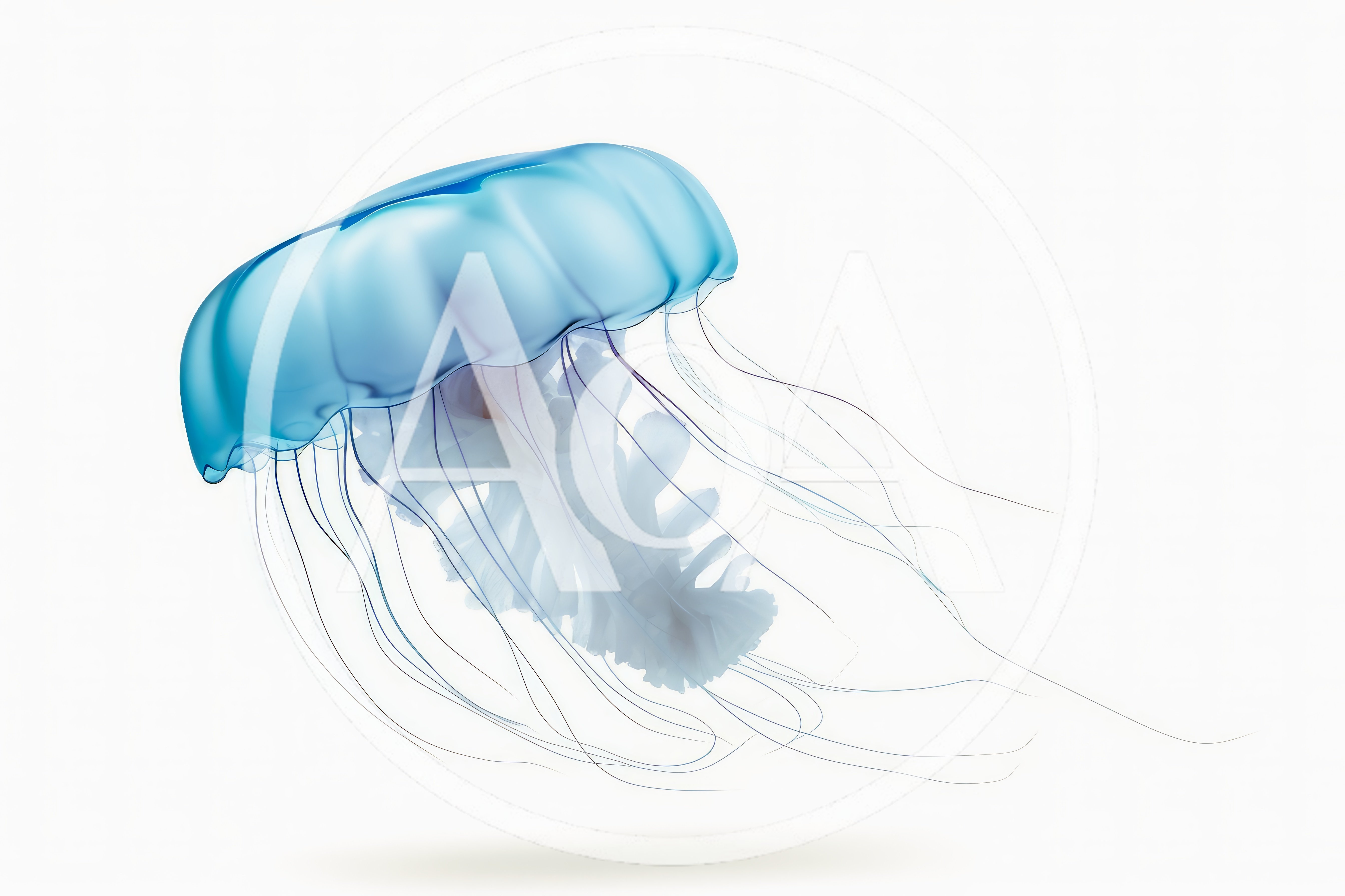 Blue Jellyfish Floating In Clear Water