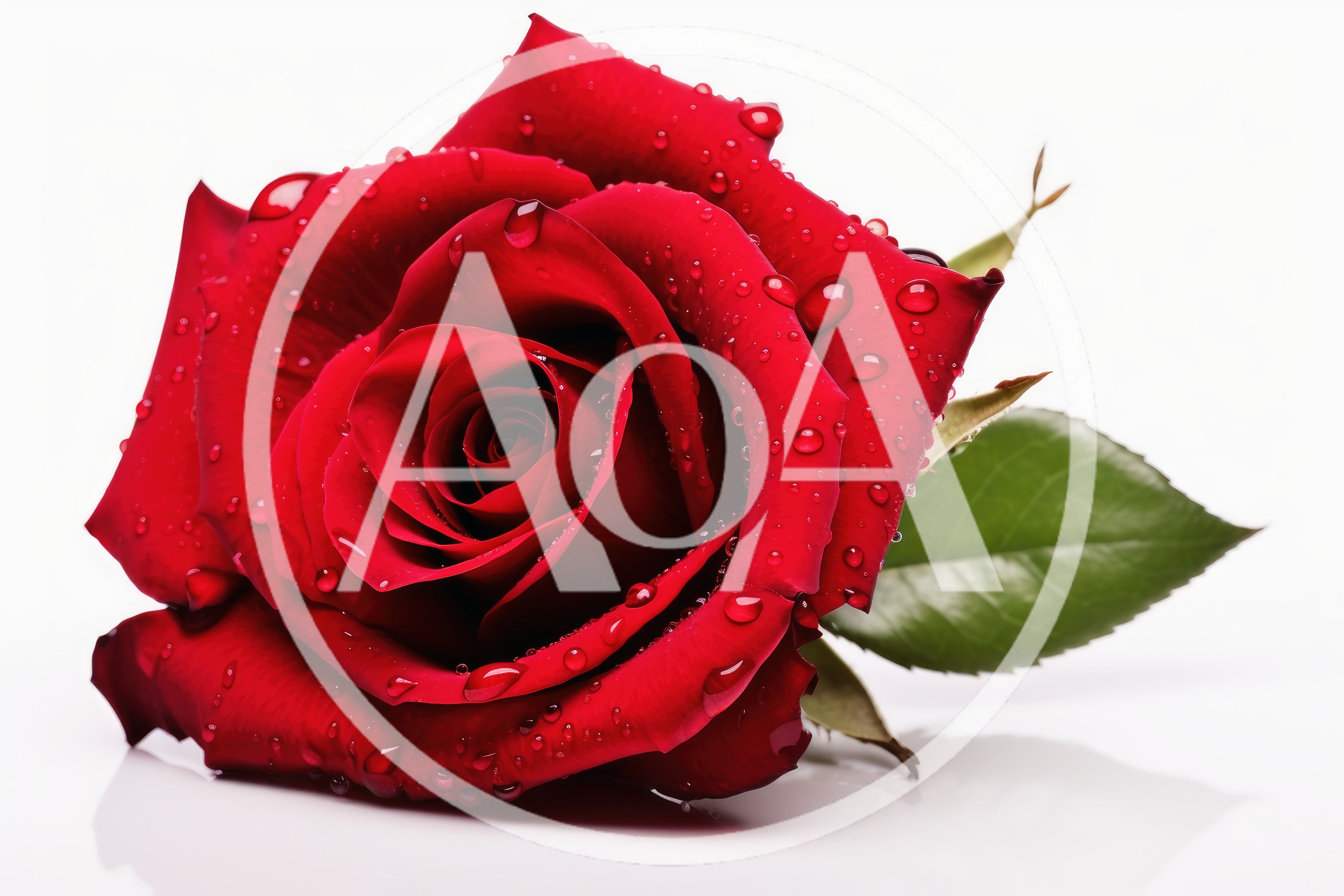 Single Red Rose With Water Droplets On White Background