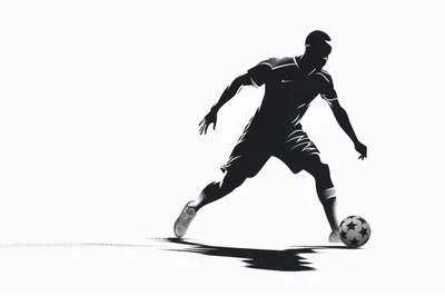 Silhouette Of A Soccer Player Dribbling A Ball