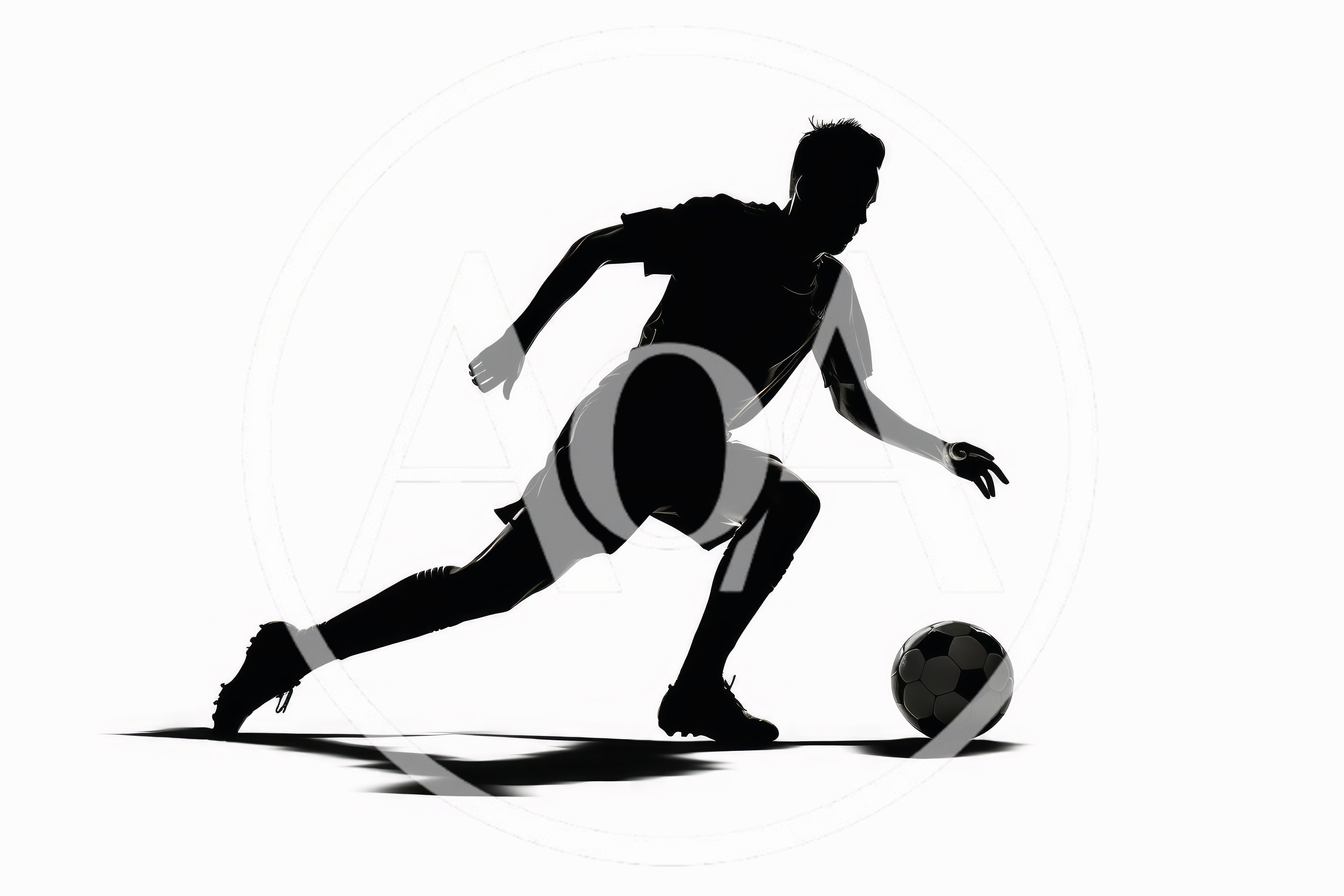 Silhouette Of A Soccer Player Dribbling A Ball