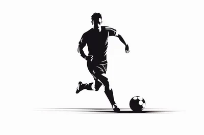 Minimalist Black And White Soccer Player Dribbling Ball