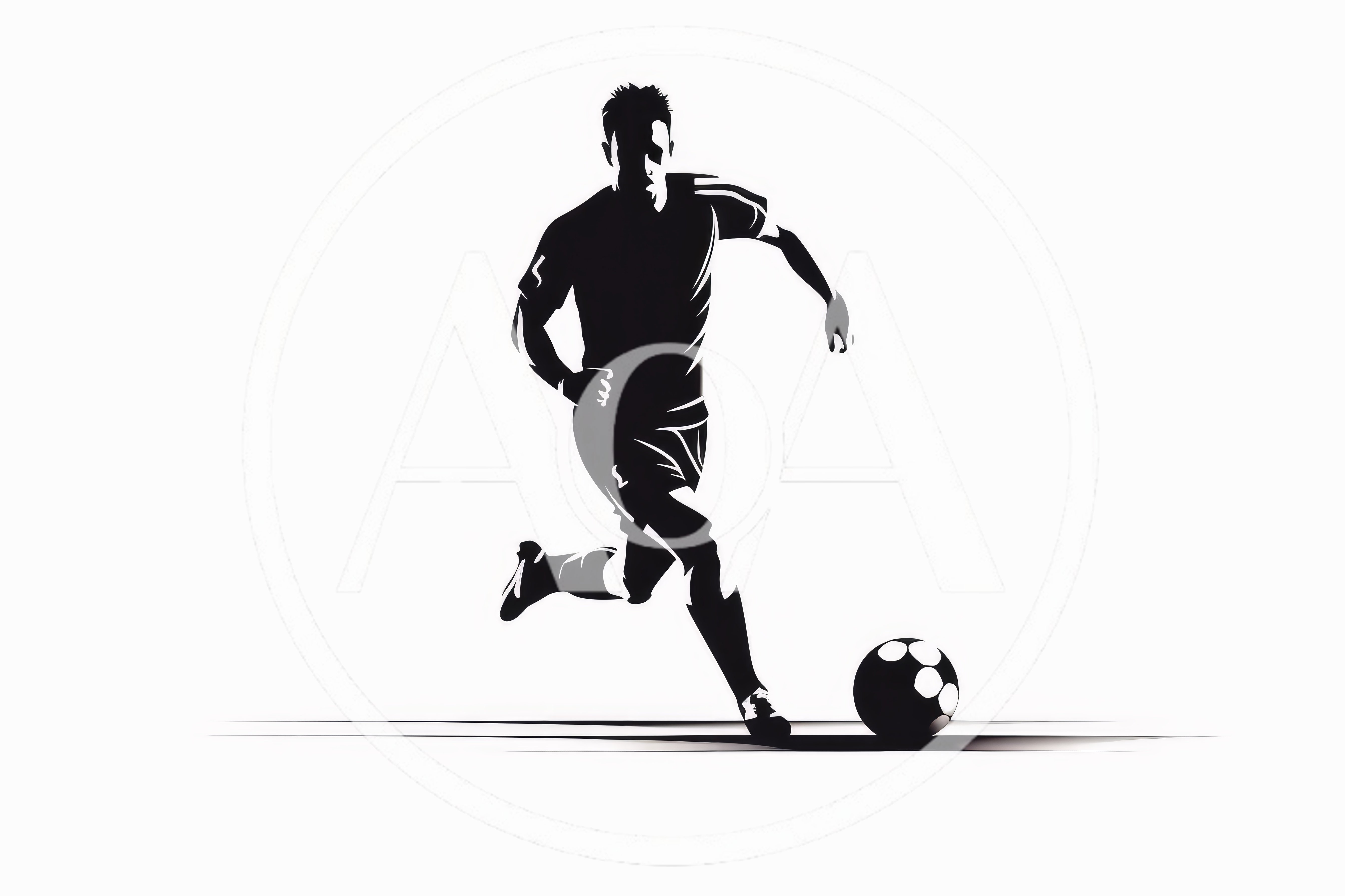 Minimalist Black And White Soccer Player Dribbling Ball