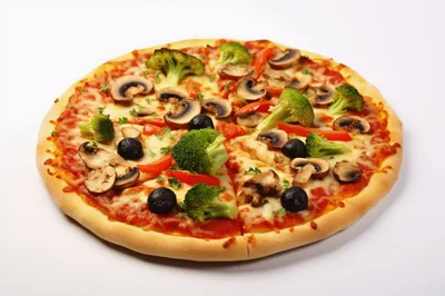 Vegetarian Pizza With Broccoli Mushrooms And Olives