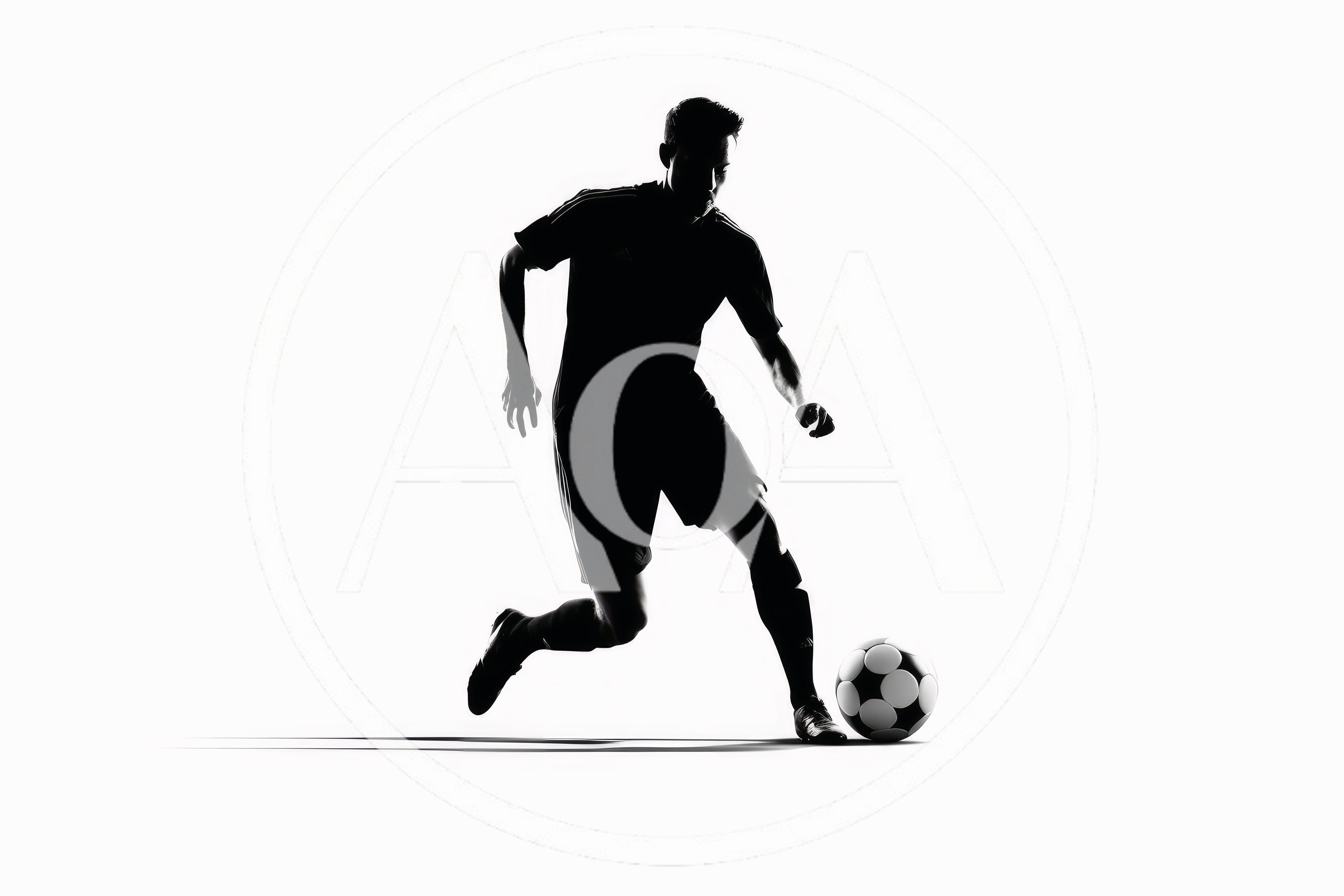 Silhouette Of A Soccer Player Dribbling A Ball