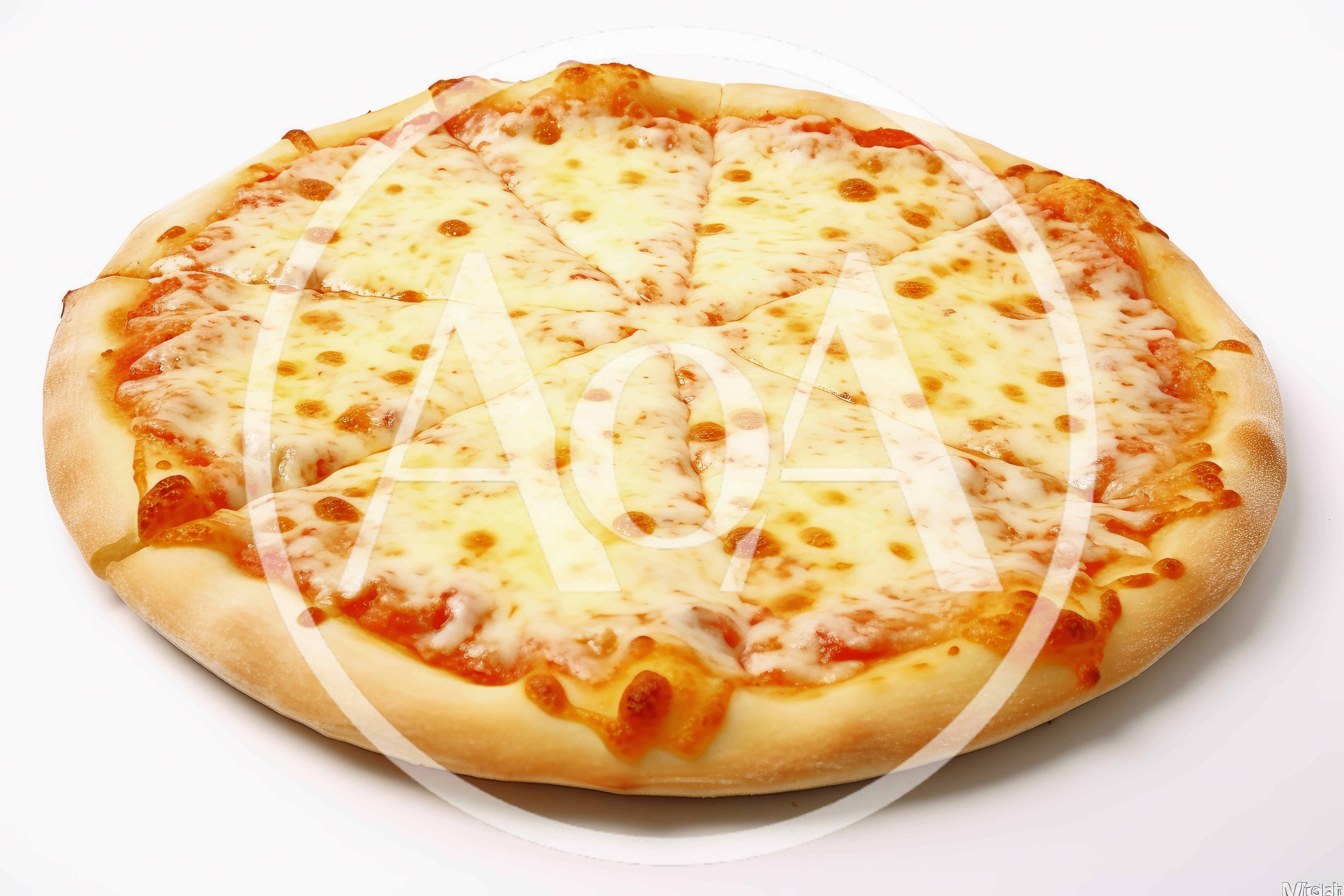 Freshly Baked Cheese Pizza Sliced On White Background