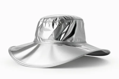 Metallic Silver Bucket Hat Isolated On White Background