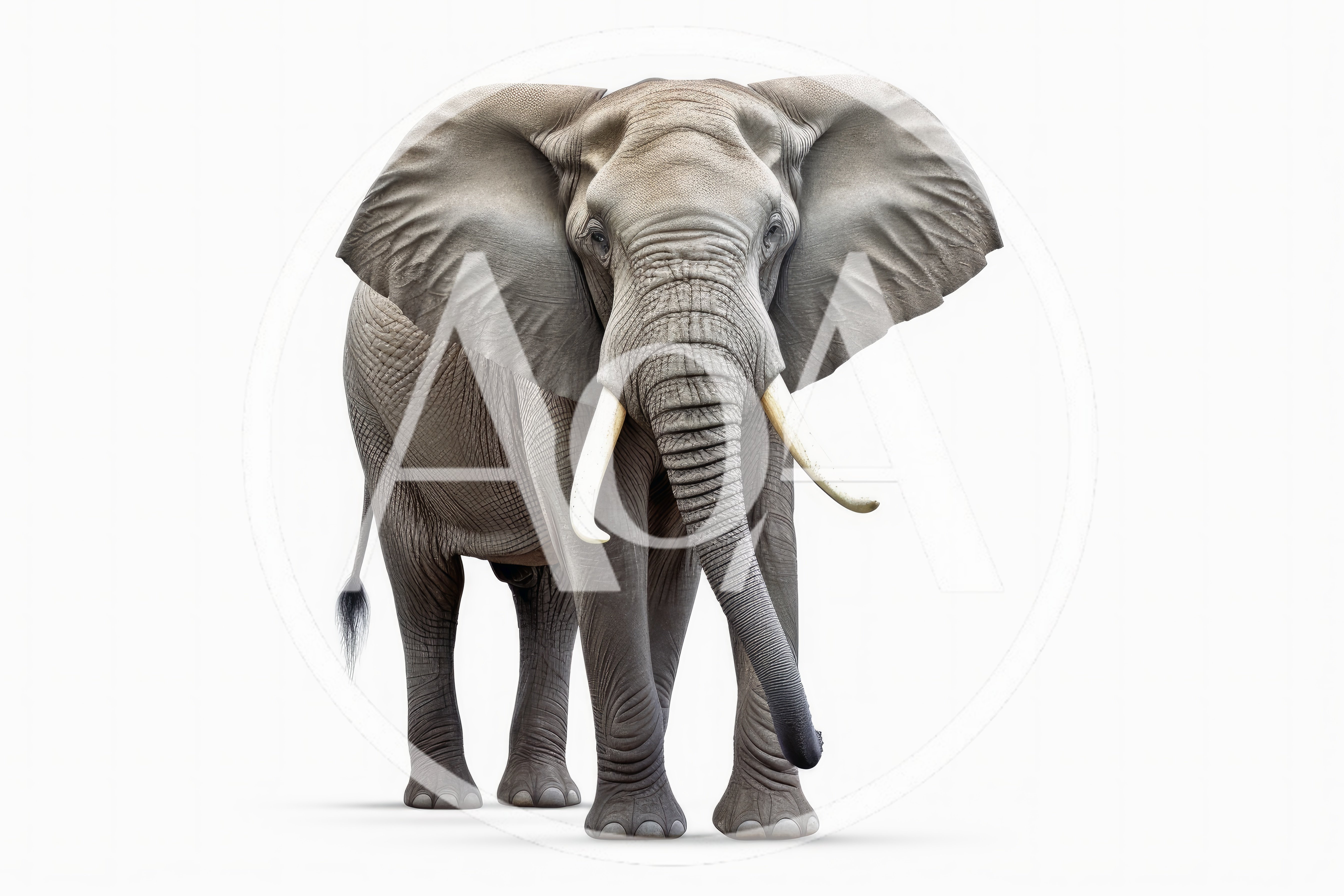 Majestic African Elephant Standing Against White Background