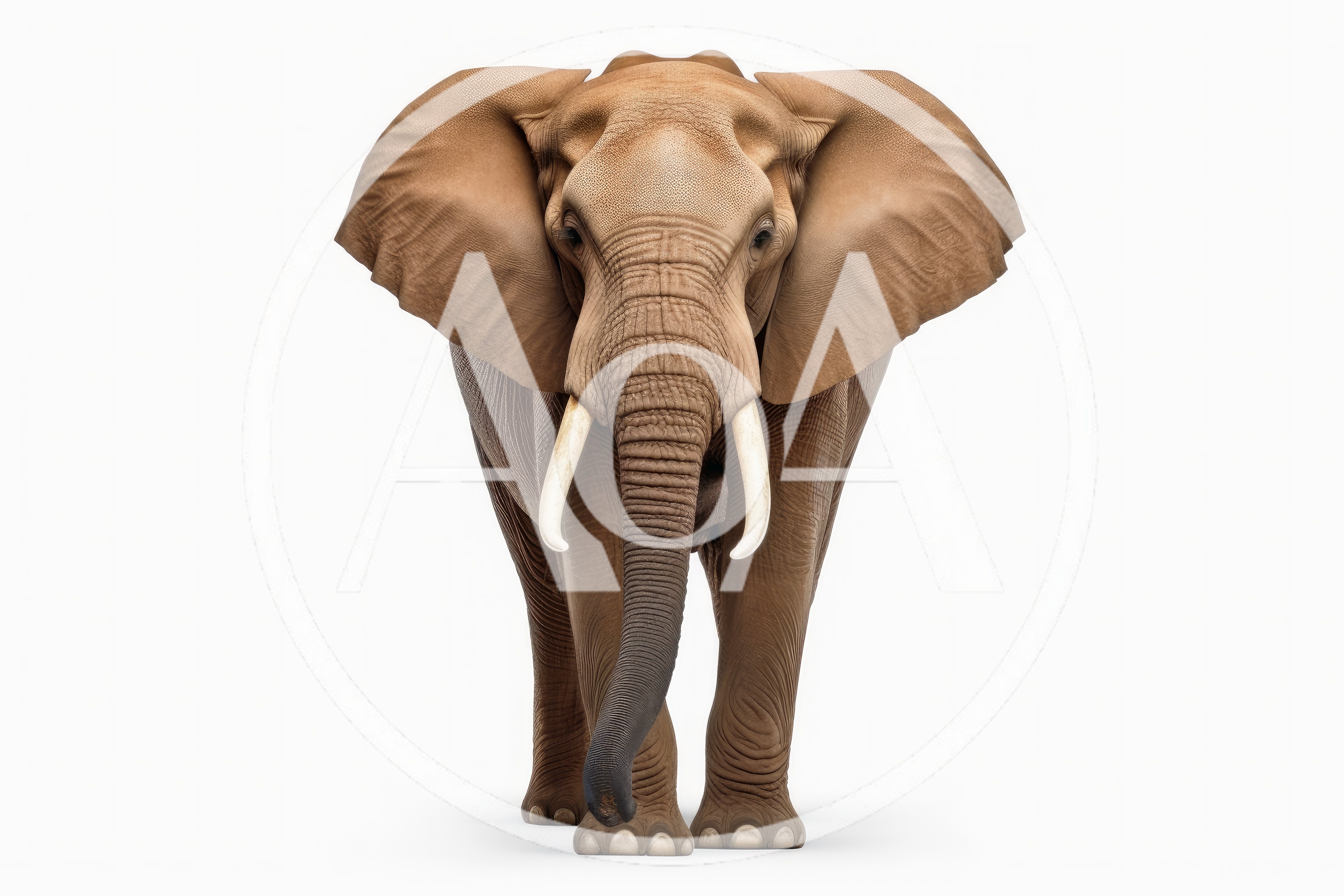 Majestic African Elephant Standing Against White Background