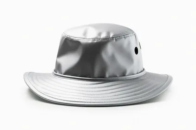Silver Metallic Bucket Hat Isolated On White Background