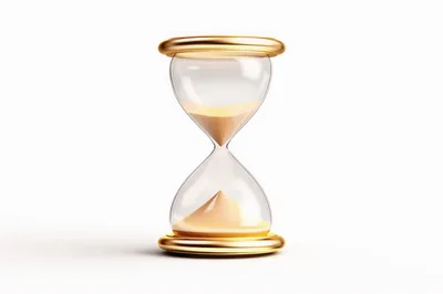 Golden Hourglass With Flowing Sand On White Background