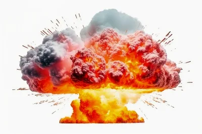Massive Mushroom Cloud Explosion Isolated On White Background