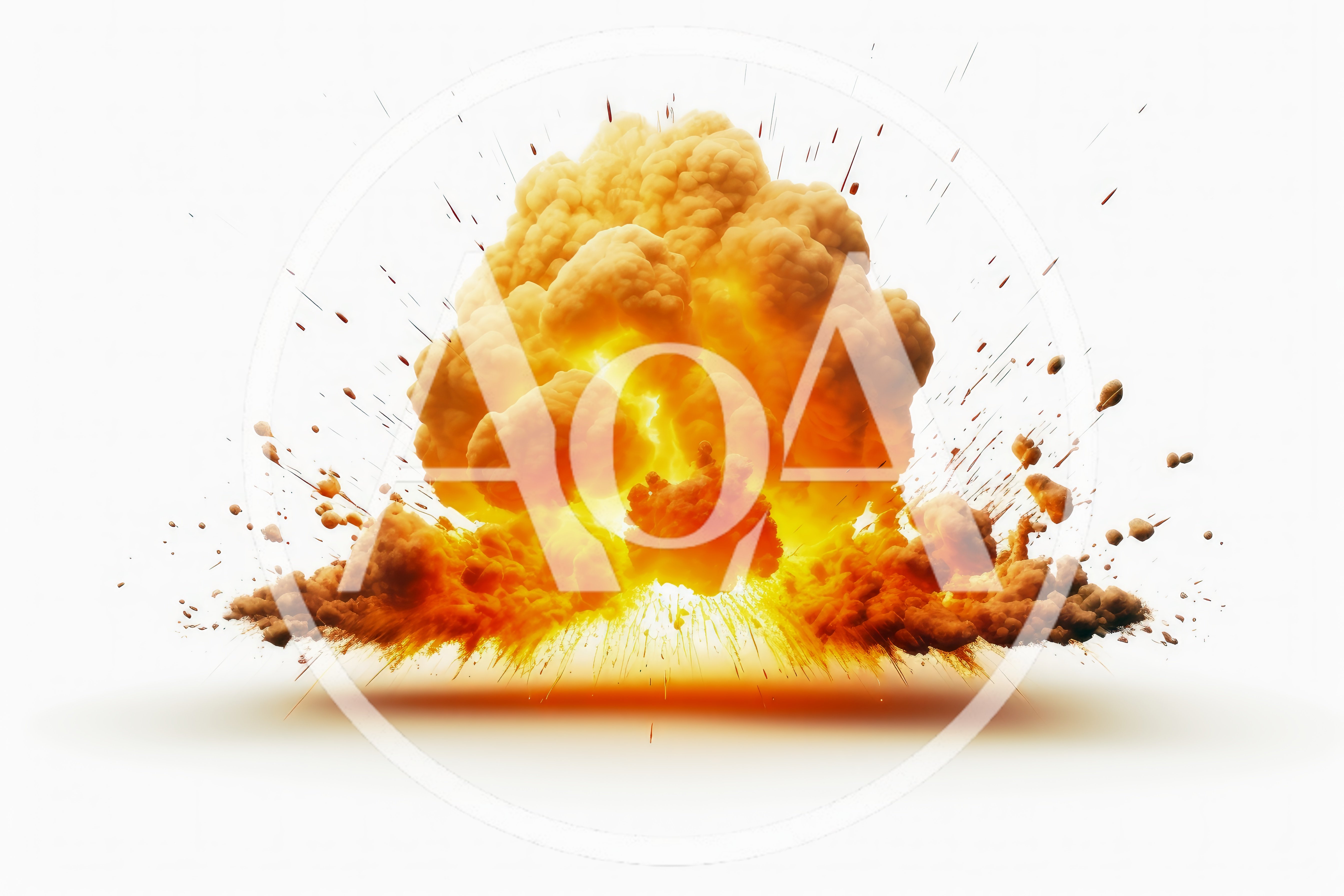 Large Fiery Explosion With Debris And Smoke