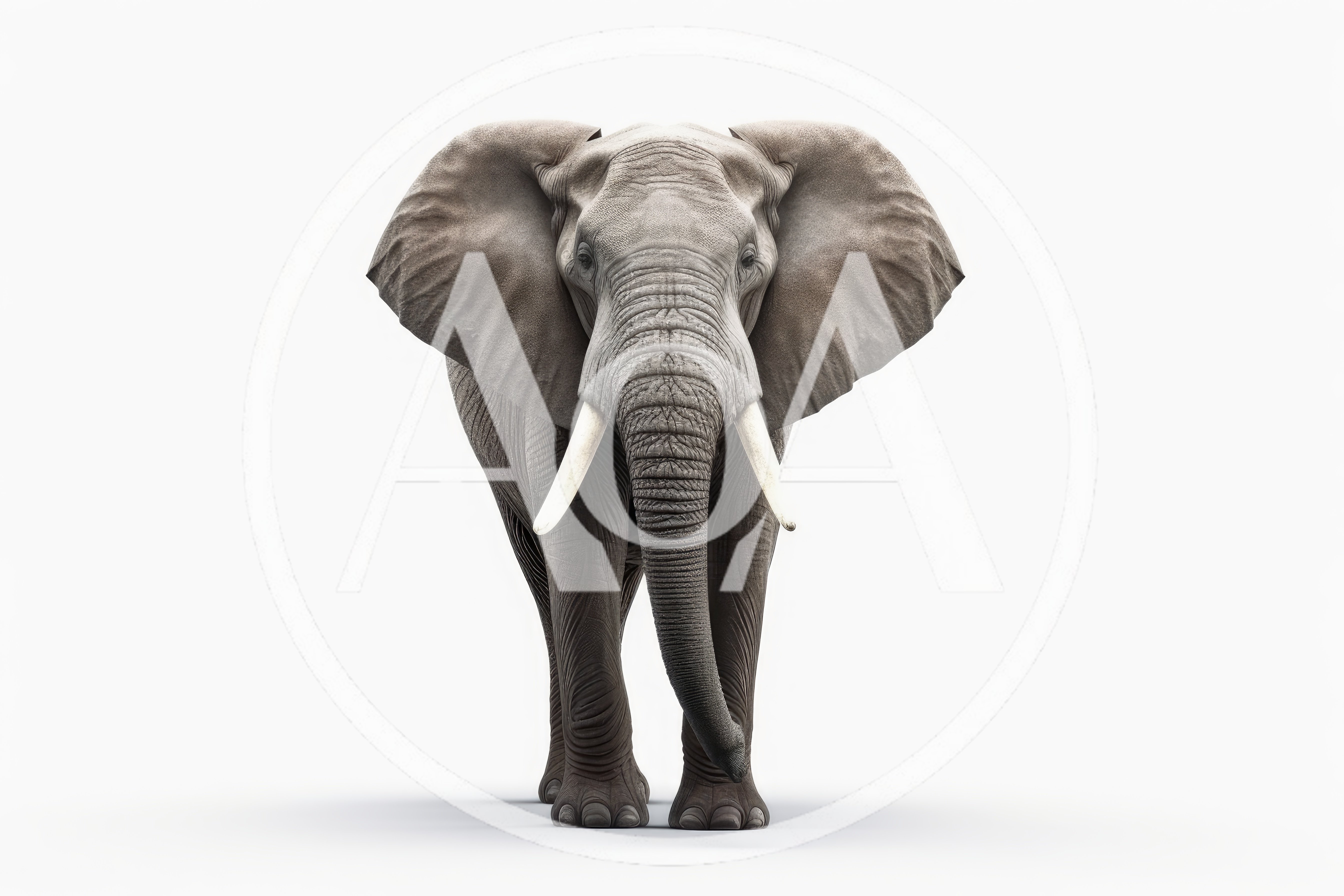 Majestic African Elephant Standing Against White Background