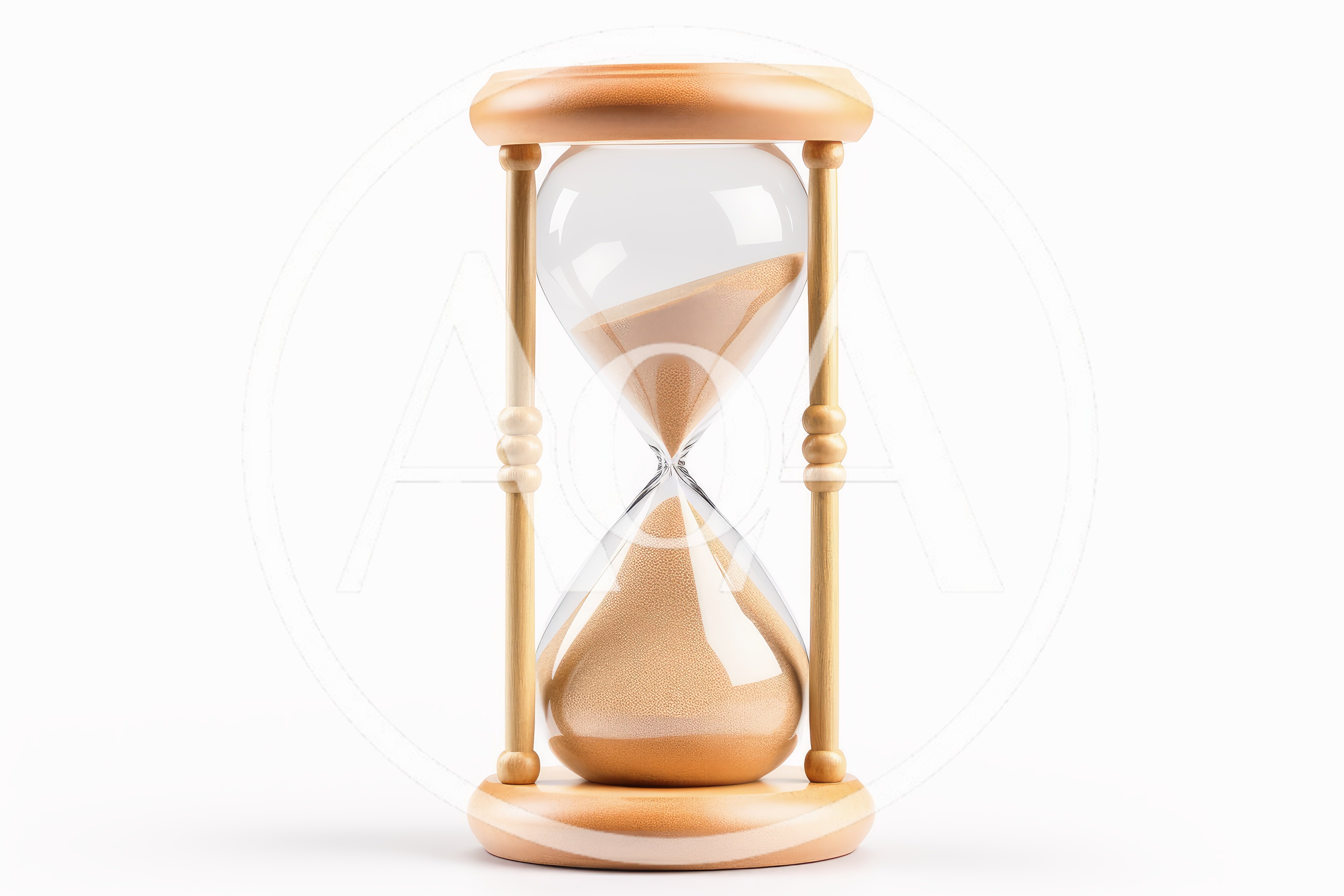 Wooden Hourglass With Flowing Sand On White Background