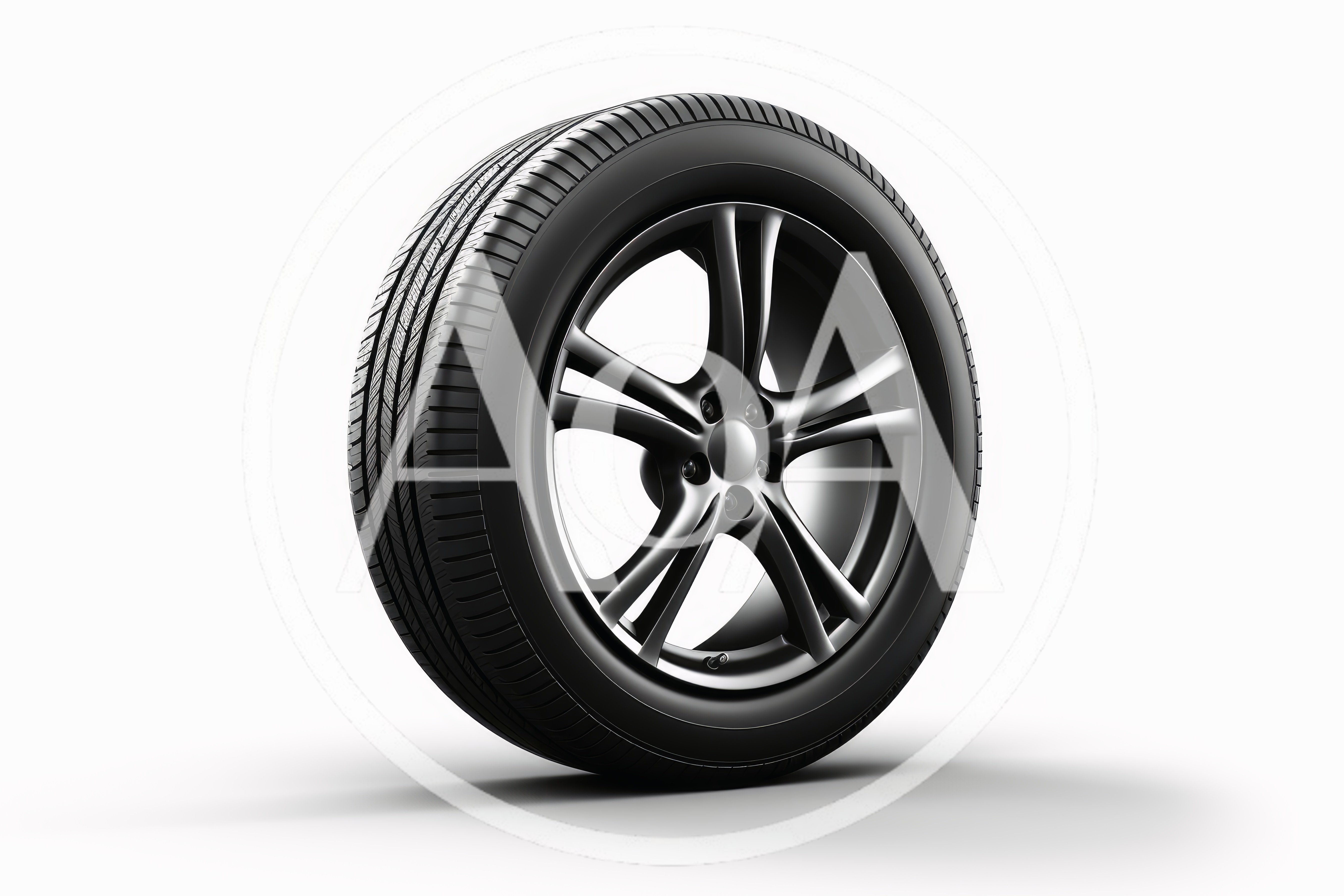 Black Alloy Wheel With Tire On White Background