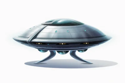 Futuristic Silver Flying Saucer Spacecraft Landing