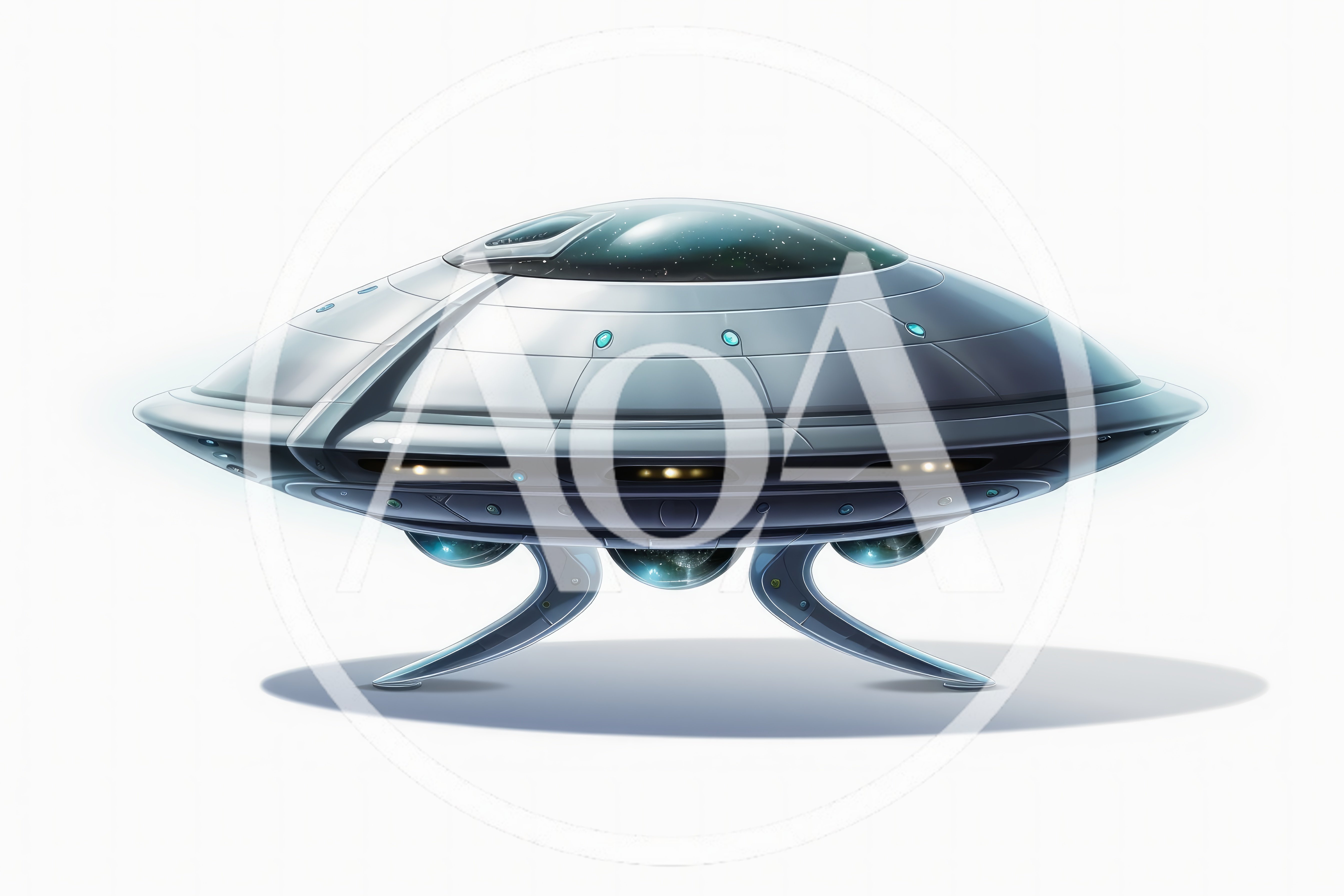Futuristic Silver Flying Saucer Spacecraft Landing
