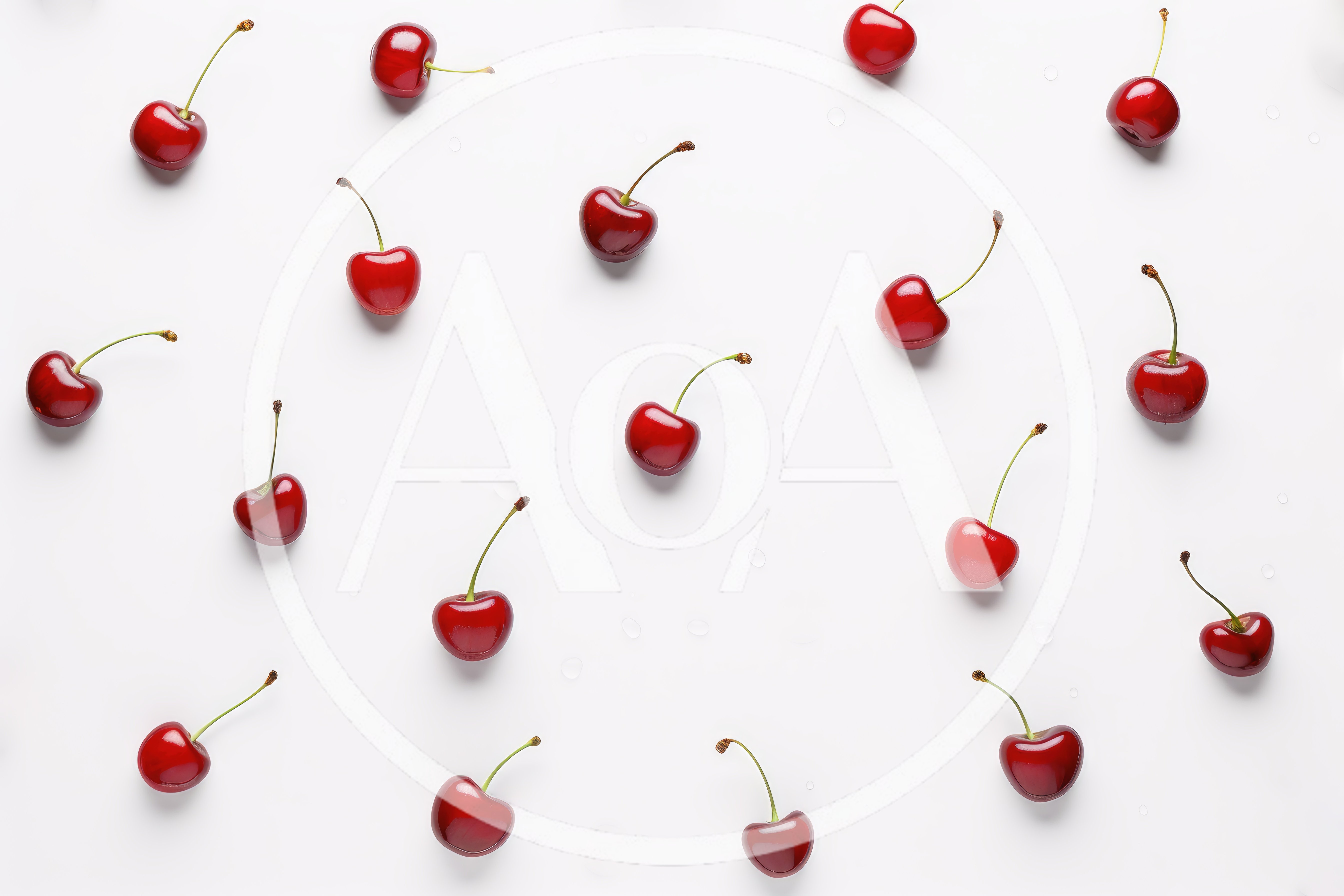 Fresh Red Cherries Pattern on White Background