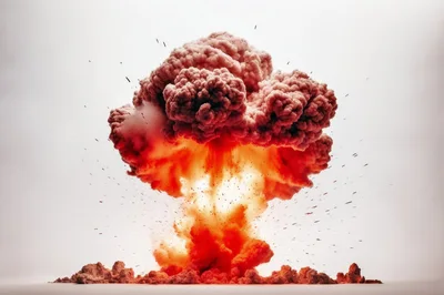 Massive Mushroom Cloud Explosion Against White Background