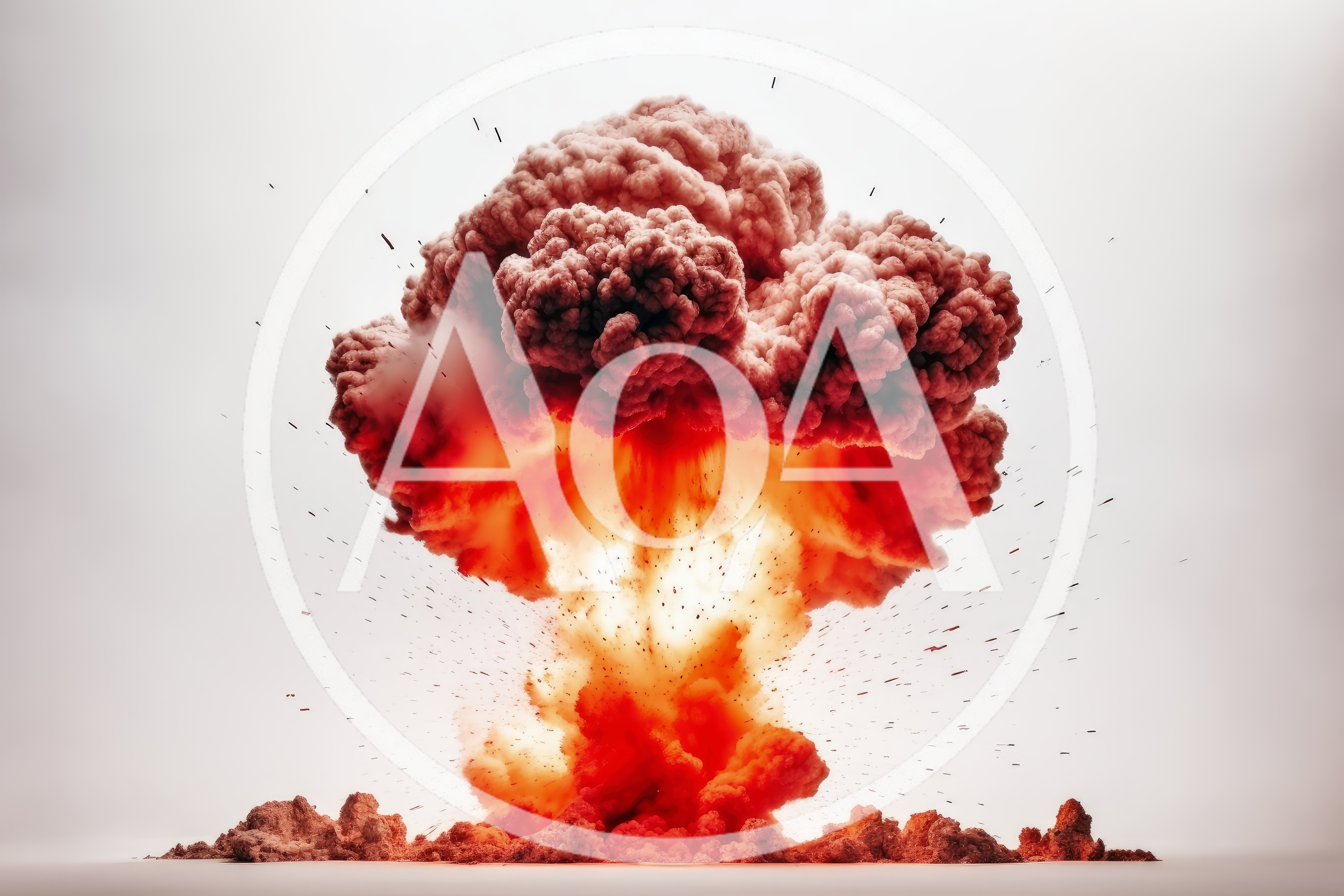 Massive Mushroom Cloud Explosion Against White Background