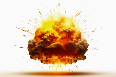 Large Fiery Explosion With Flying Debris