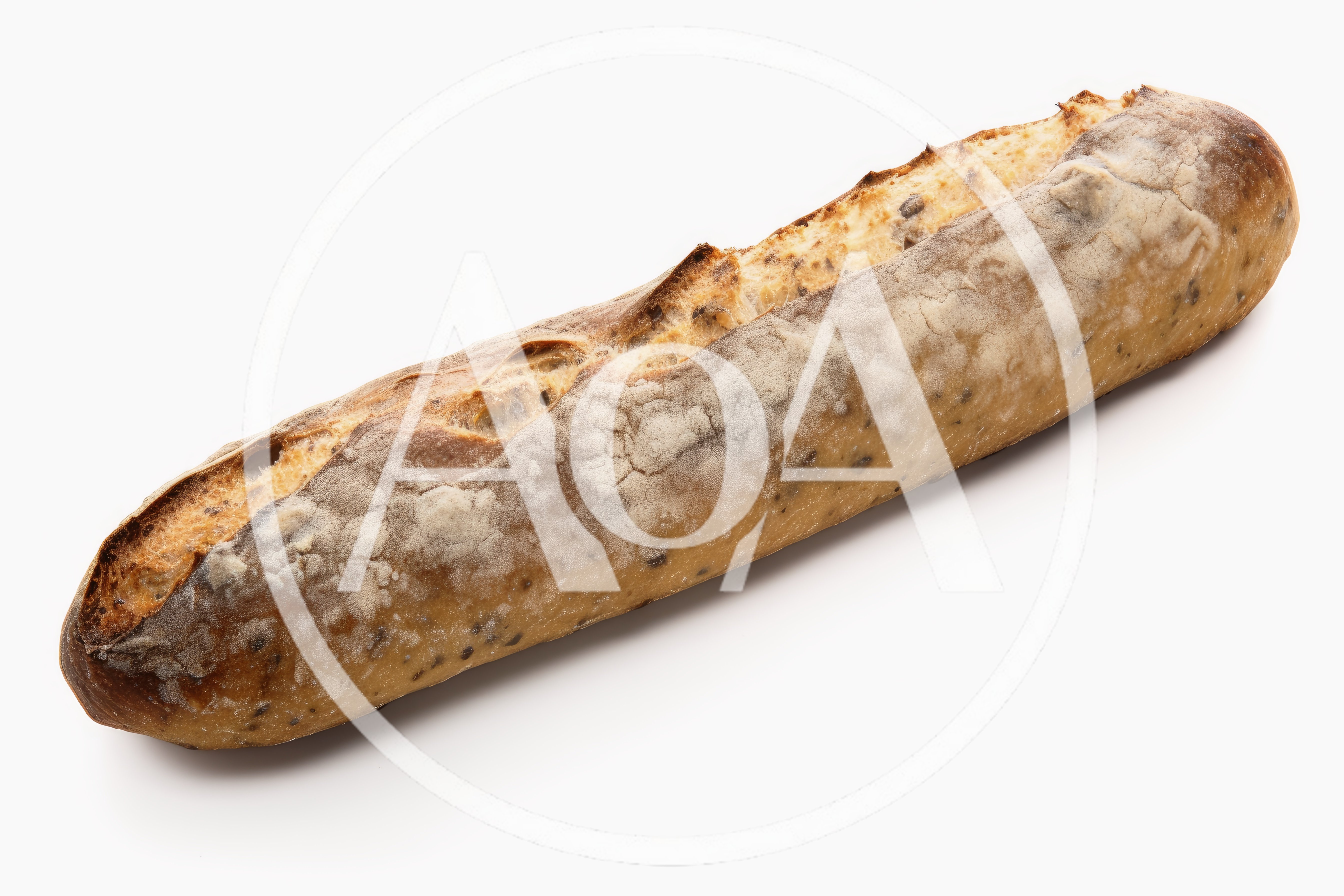 Freshly Baked Multigrain Baguette Isolated On White Background