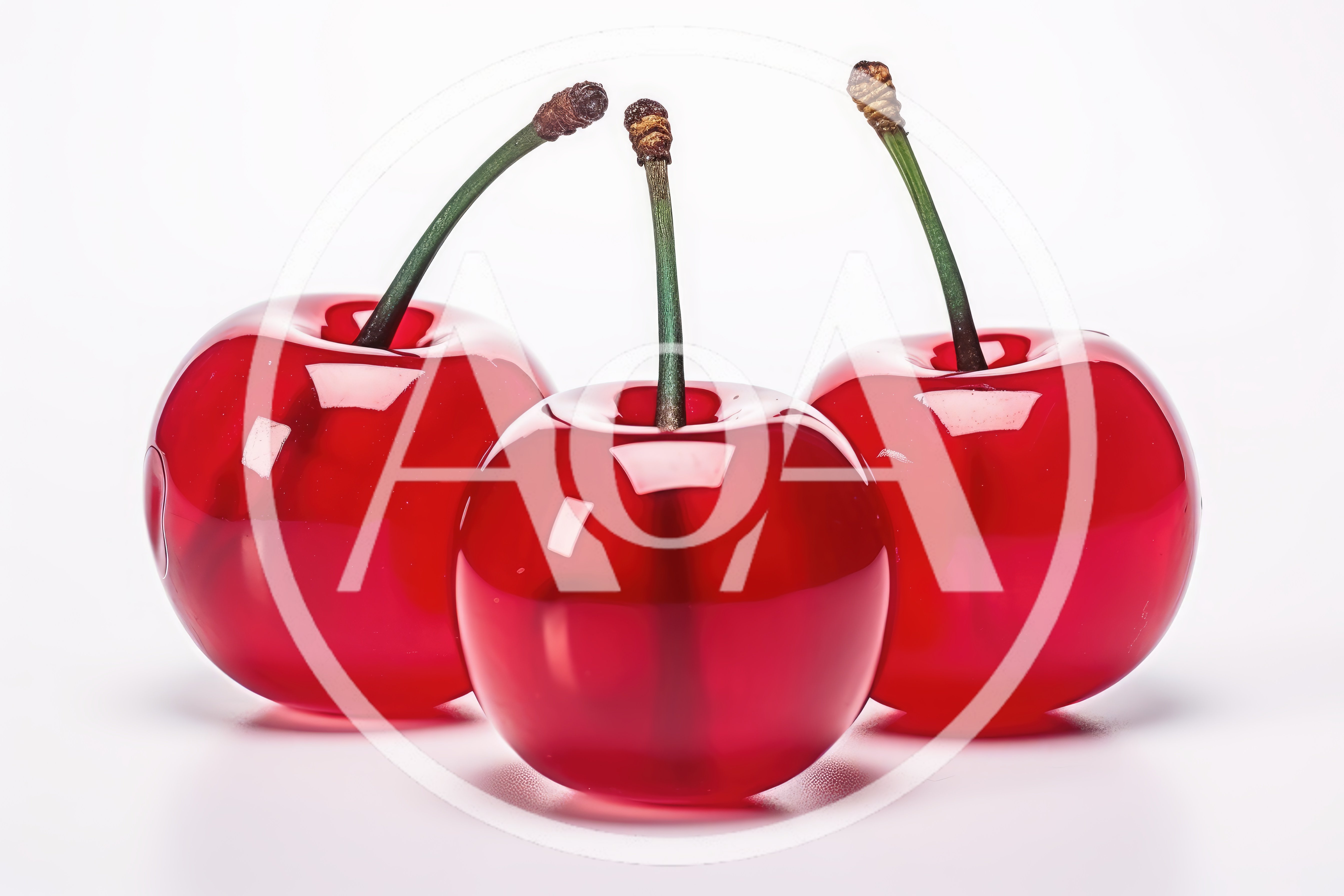 Three Glossy Red Cherries On White Background